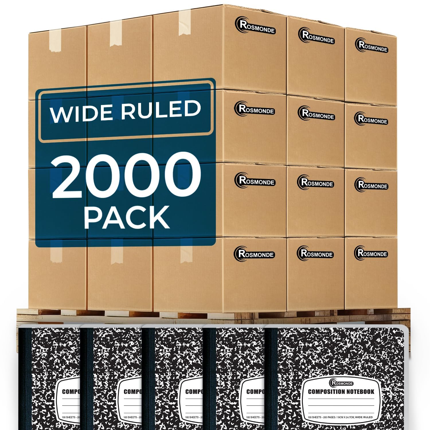 2000 Pack (Pallet) Composition Notebooks Bulk, Wide Ruled, Full Pallet of Notebooks, 100 Sheets (200 Pages), 9-3/4 x 7-1/2, Bulk Notebooks for School, Bulk Office Notebooks, 4-7 Days Transit