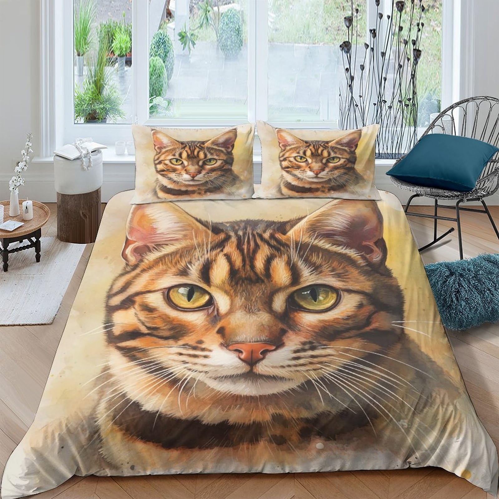 Ctjqhvkz Style-6 3D Printed Tabby Cat Fitted Sheet Microfiber Soft Anti-Slip Mattress Cover For Bedroom Dorm Room Gift Decor, Machine Washable Single（135X200cm）