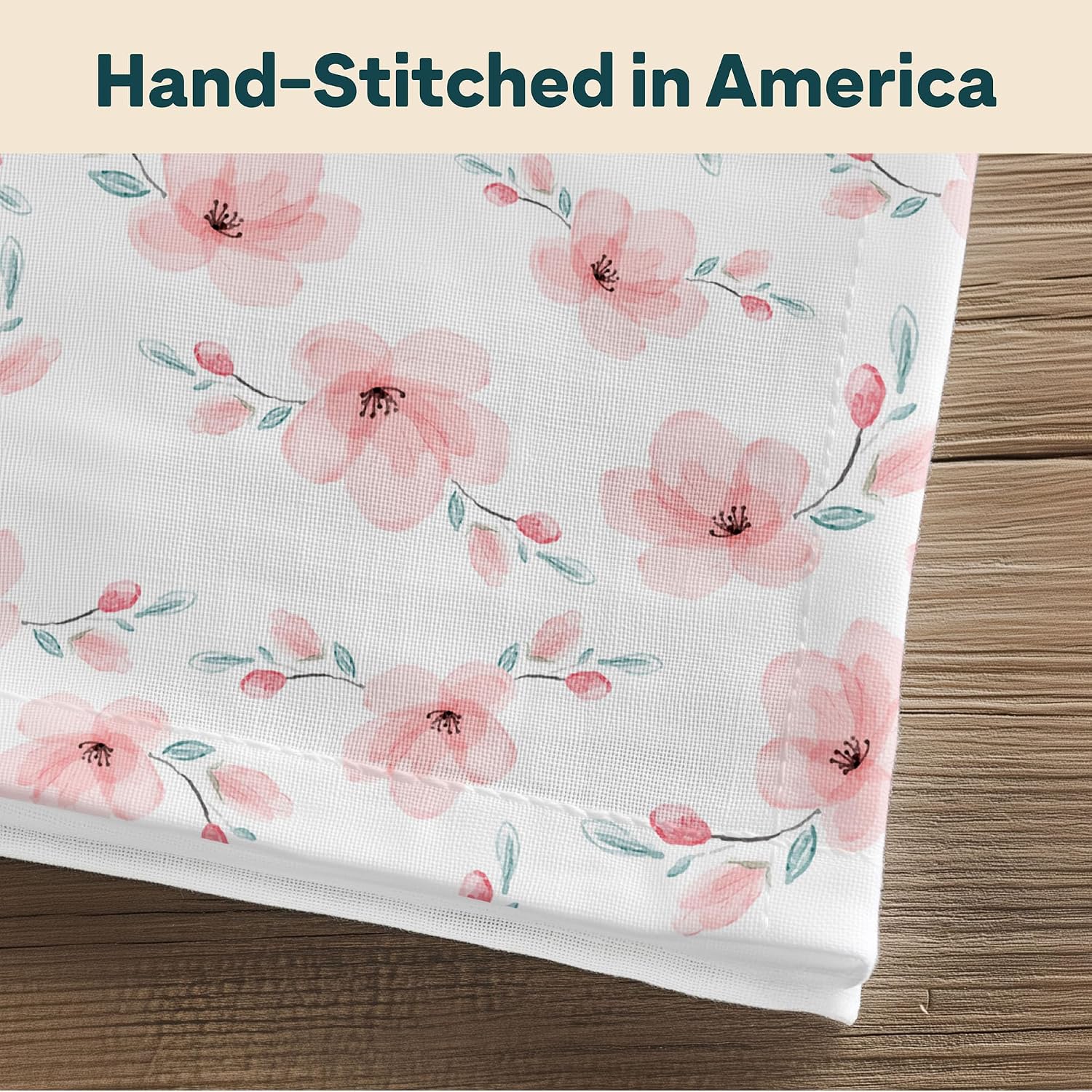 Floral Napkins | Made in USA | 18" x 18" Cloth Table Napkins | Absorbent, Washable, Reusable, Stain & Wrinkle Resistant | Spring Table Decor | Pink, Green, Cream | Cherry Blossom - 4pack