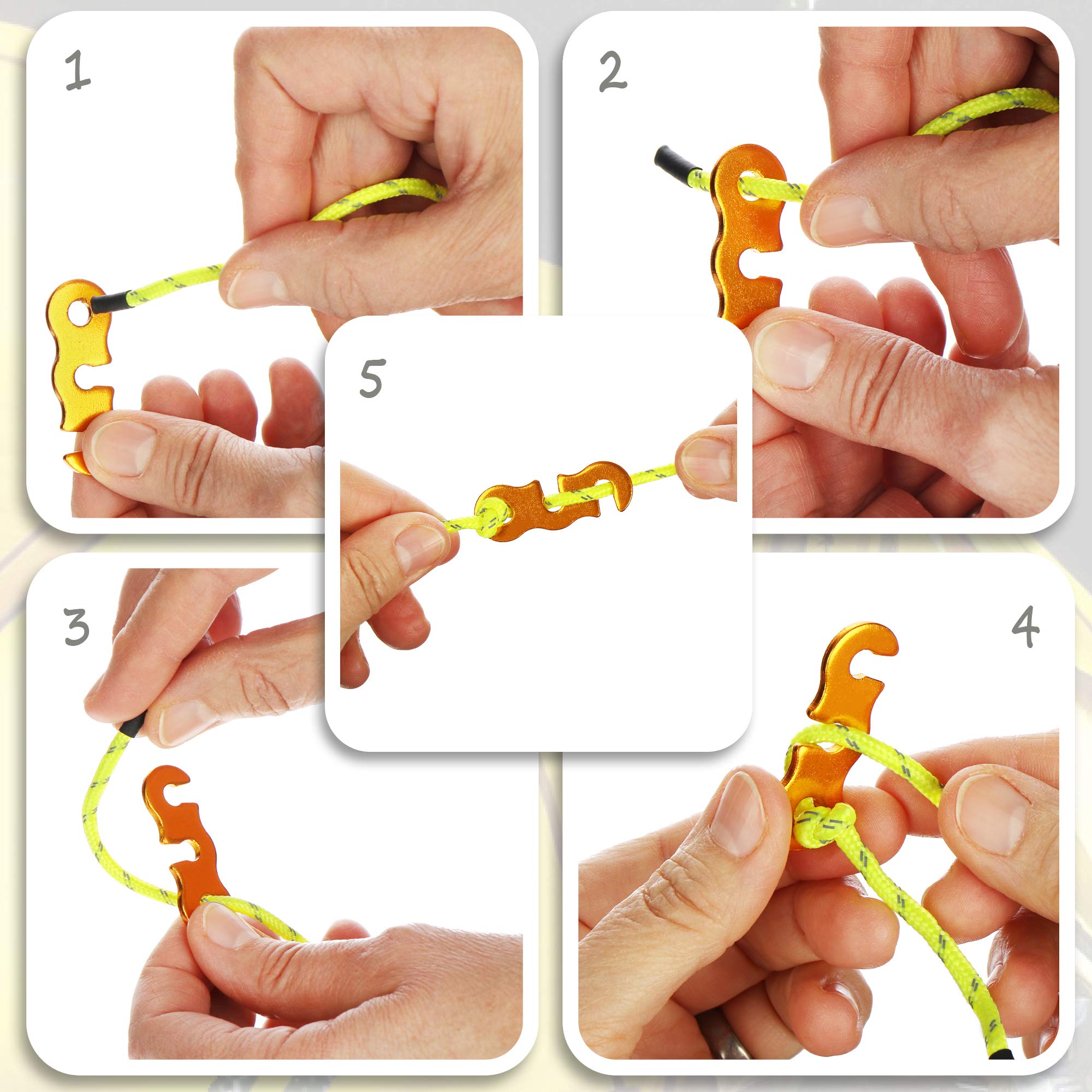 COM-FOUR® 8x tiranti, ciascuno da 4 m per il campeggio, riflettenti in giallo - cavo per tenda con fibbia in alluminio - cavo di tensione - cavo da campeggio - corda per tenda - cinghia antivento