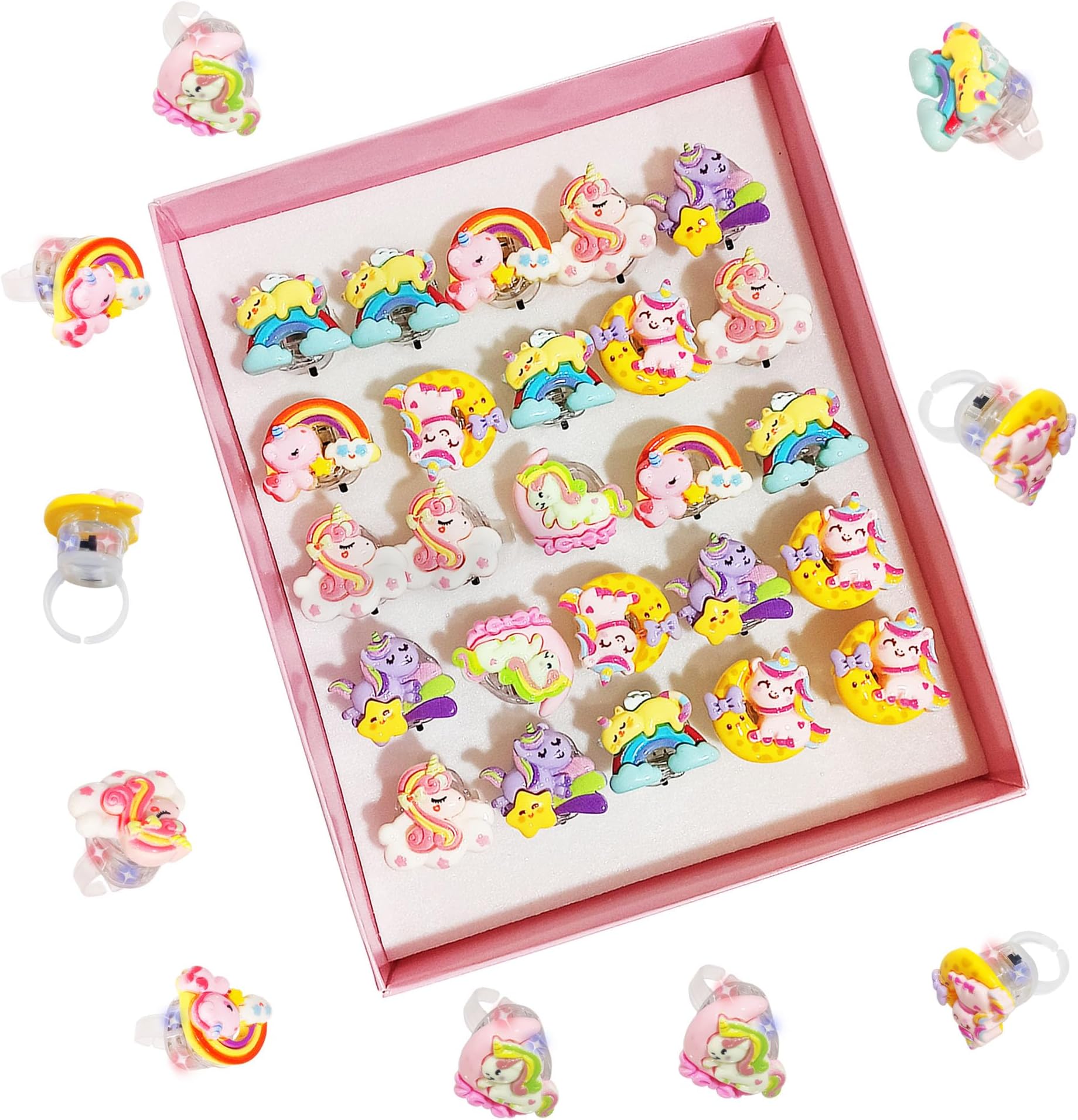 FunBlast Capybara Shape Rings for Girls – 25 Pcs Adjustable Ring Set with Flashing Lights, Fancy Finger Rings for Kids, DIY Ring Set for Girl, Jewellery Kit for Girls, Kids, Teens