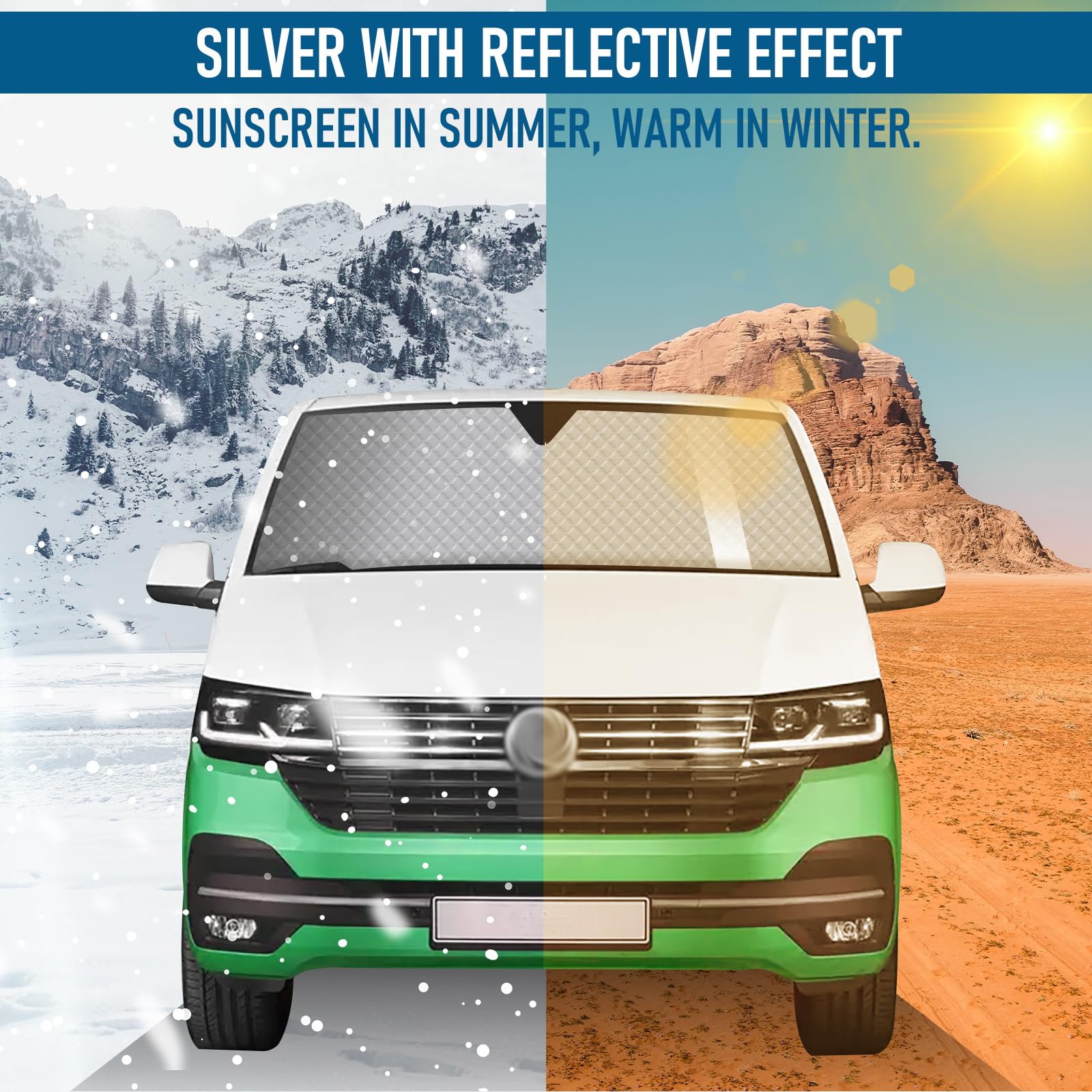 MaxAwe 8-teiliges internes Thermoschutzrollo-Set für VW T4 LWB, luxuriöses Sonnenschutz-Wrap-Abdeckungs-Kit, Windschutzscheiben-Frontabdeckung, sommerlicher UV-Sonnenschutz und Winterisolierung für VW