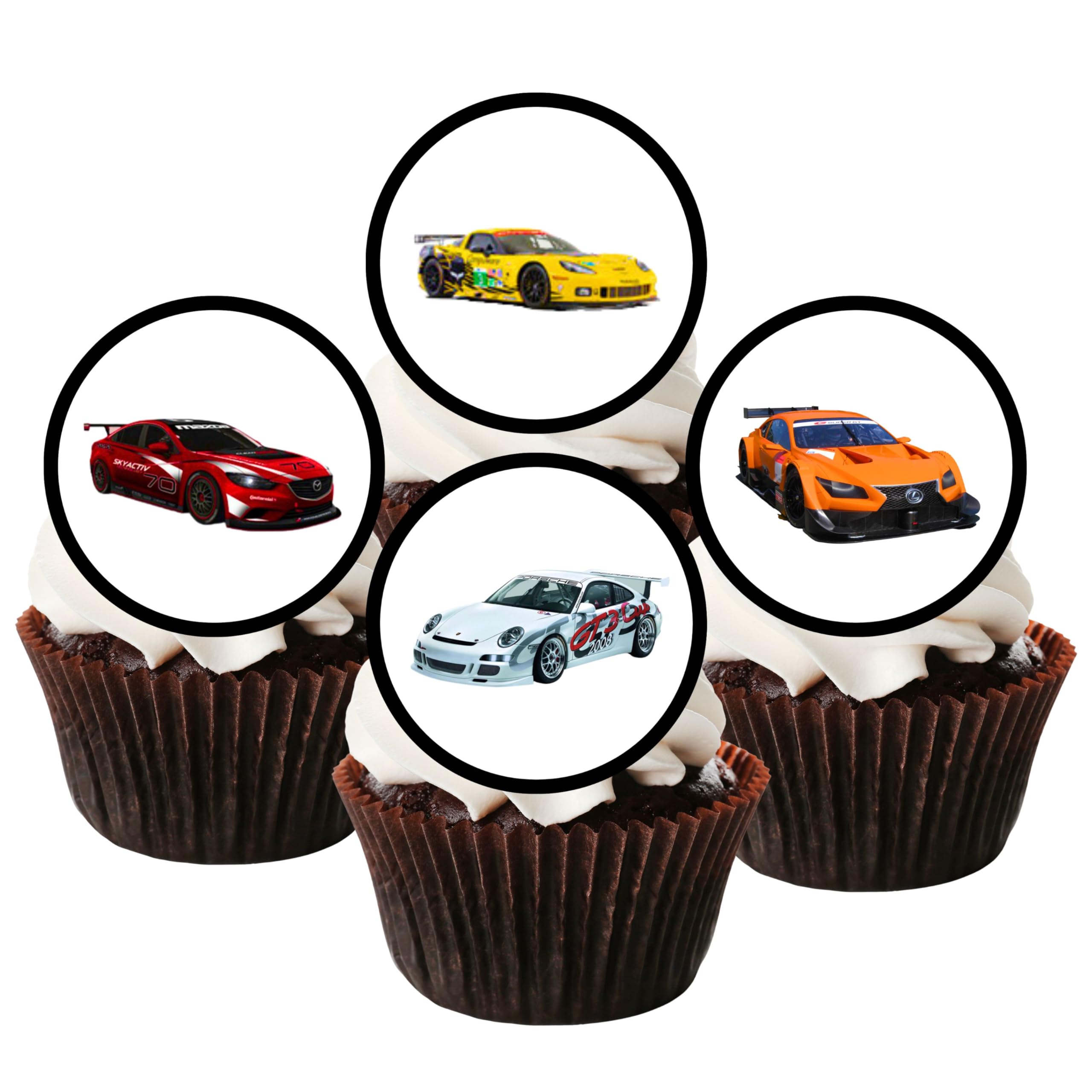 Lot de 48 décorations comestibles pour cupcakes en forme de voiture de course - Décoration de gâteau de voiture - Décoration de gâteau de voiture Lot de 48 décorations comestibles pour cupcakes en forme de voiture de course - Décoration de gâteau de voiture - Décoration de gâteau de voiture