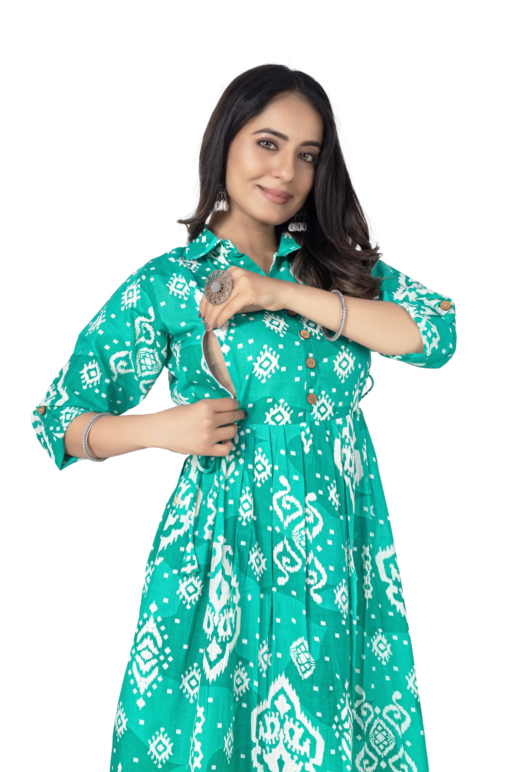Women's Pure Cotton Printed Kurti Gown, Purple, Maternity and Feeding Dress, Comfortable Elegant Maternity Wear-image-8