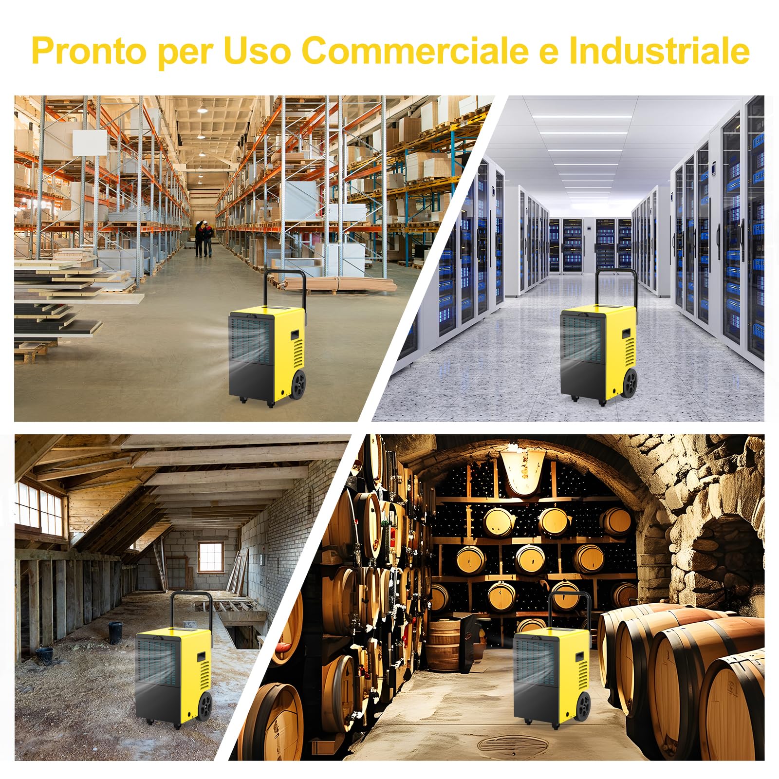 Deumidificatore Elettrico Professionale (max 30 L/24h), con Serbatoio Grande Capienza 7 L e Scarico Automatico, Ideale per Casa, Cantine e Locali fino a 90 m²/230 m³