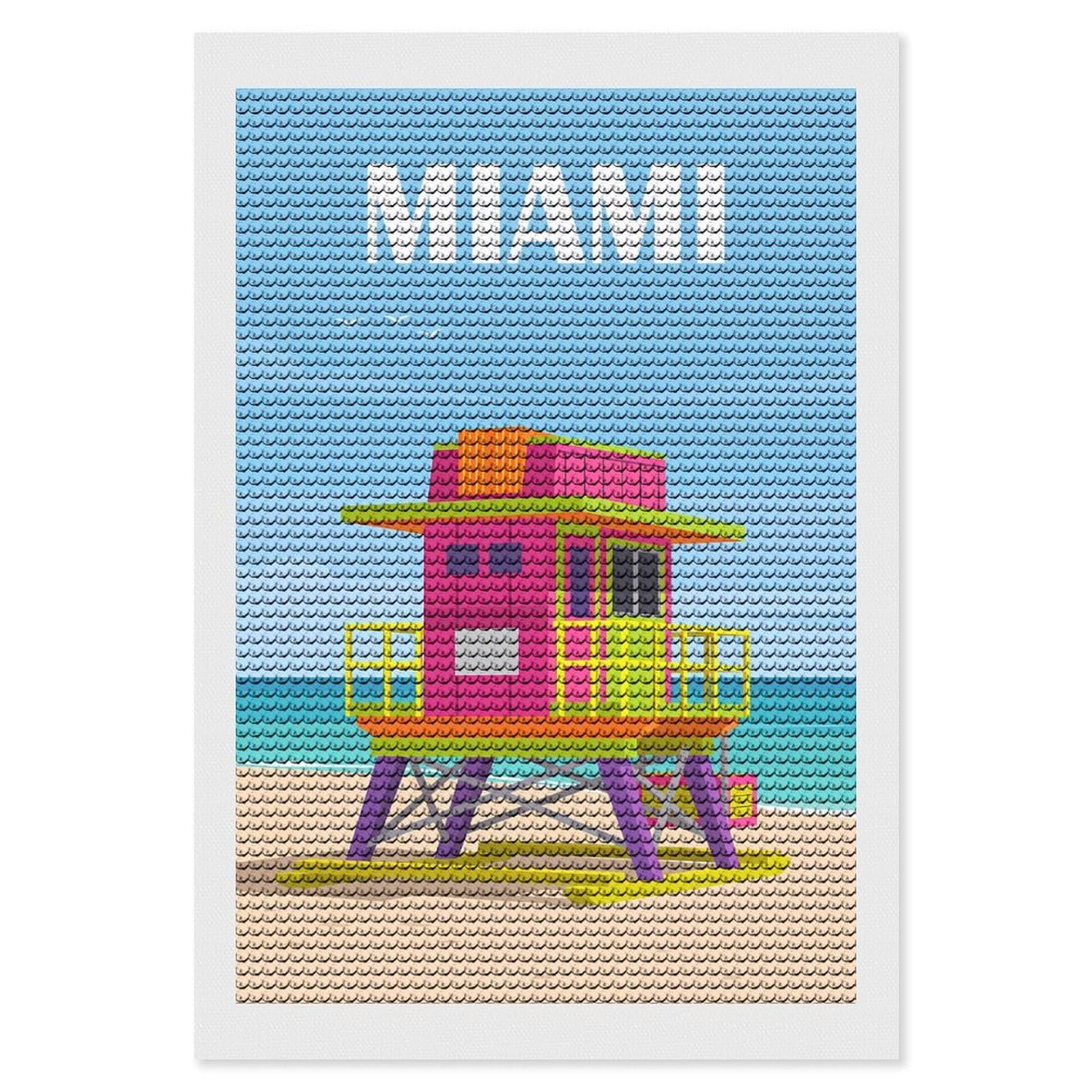 Junmoney Miami Beach (2) DIY Diamond Art Canvas Kit 8"x12", for Beginners, Enjoyable At-Home Hobby, Cosy Home Accent, Mother's Day Gift