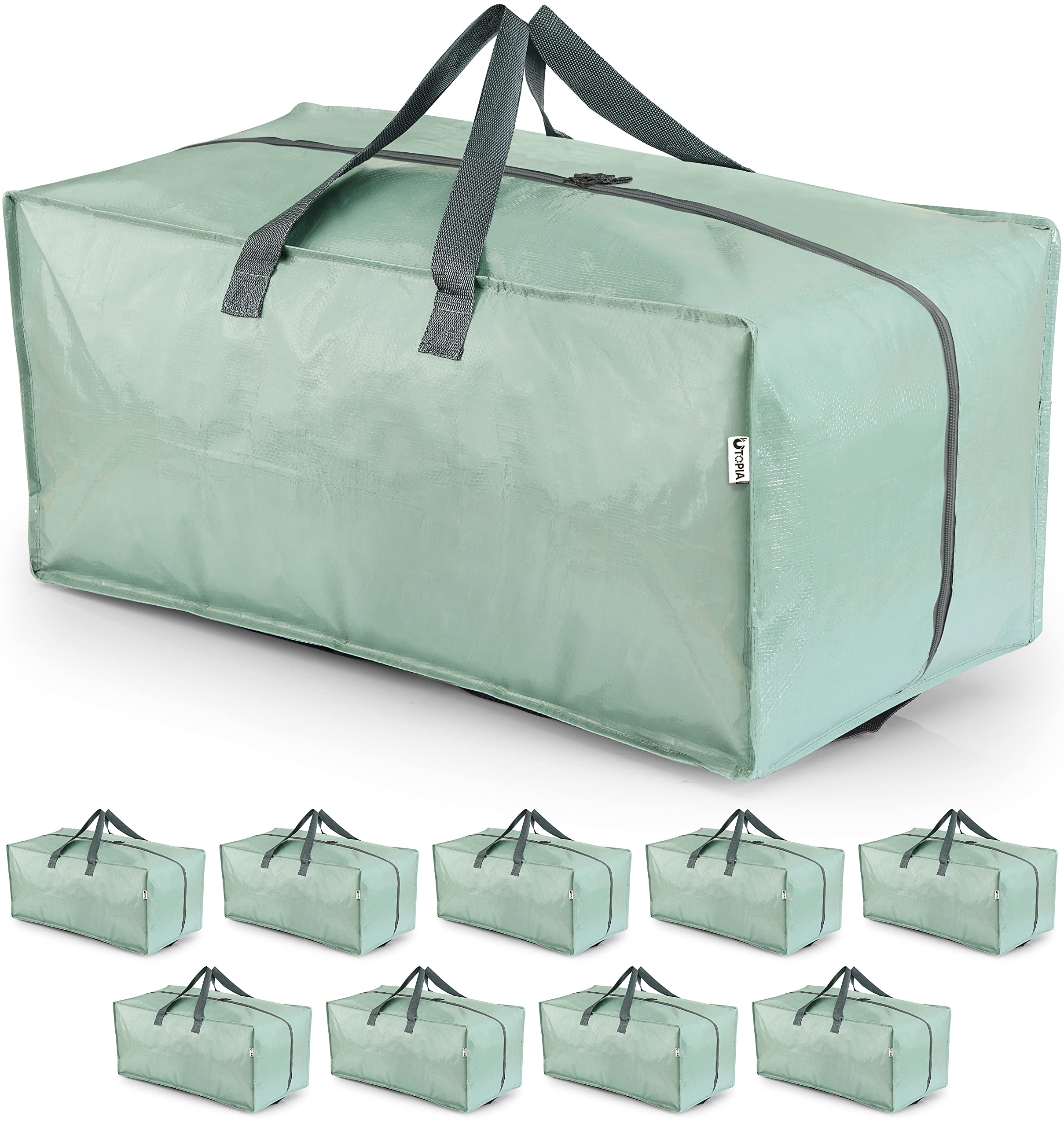 Utopia Home Extra Large Moving Bags, Heavy Duty Storage Bags with Zipper, Strong Handles for Packaging, Moving and Storing (10 Pack, Aqua Grey)