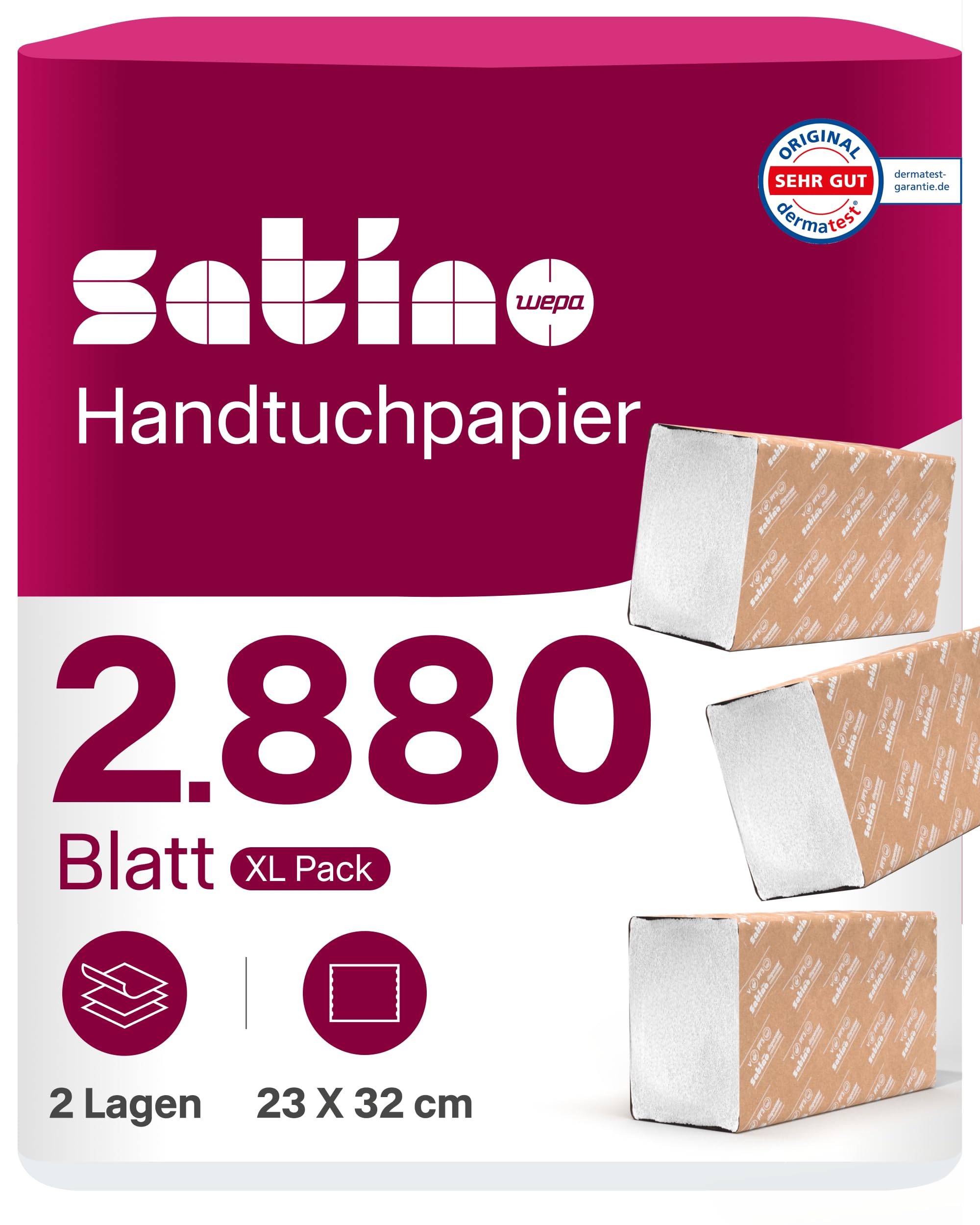 Satino by WEPA Prestige Papierhandtücher I 2-lagig I weiß I Zellstoff I C-Falz I 2.880 Blatt I 20x144 Blatt I PT3 I Handtuchpapier Format Tissue I 276790