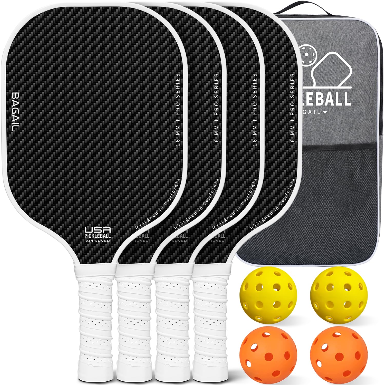 BAGAIL Juego de Paletas de Pickleball, Raquetas de Pickle Ball con 4 Pelotas de Pickleball, Ligeras, Alta Absorción de Impactos, Ergonómicas, Adecuadas para Juegos de Pelotas de Todos los Niveles — view 10