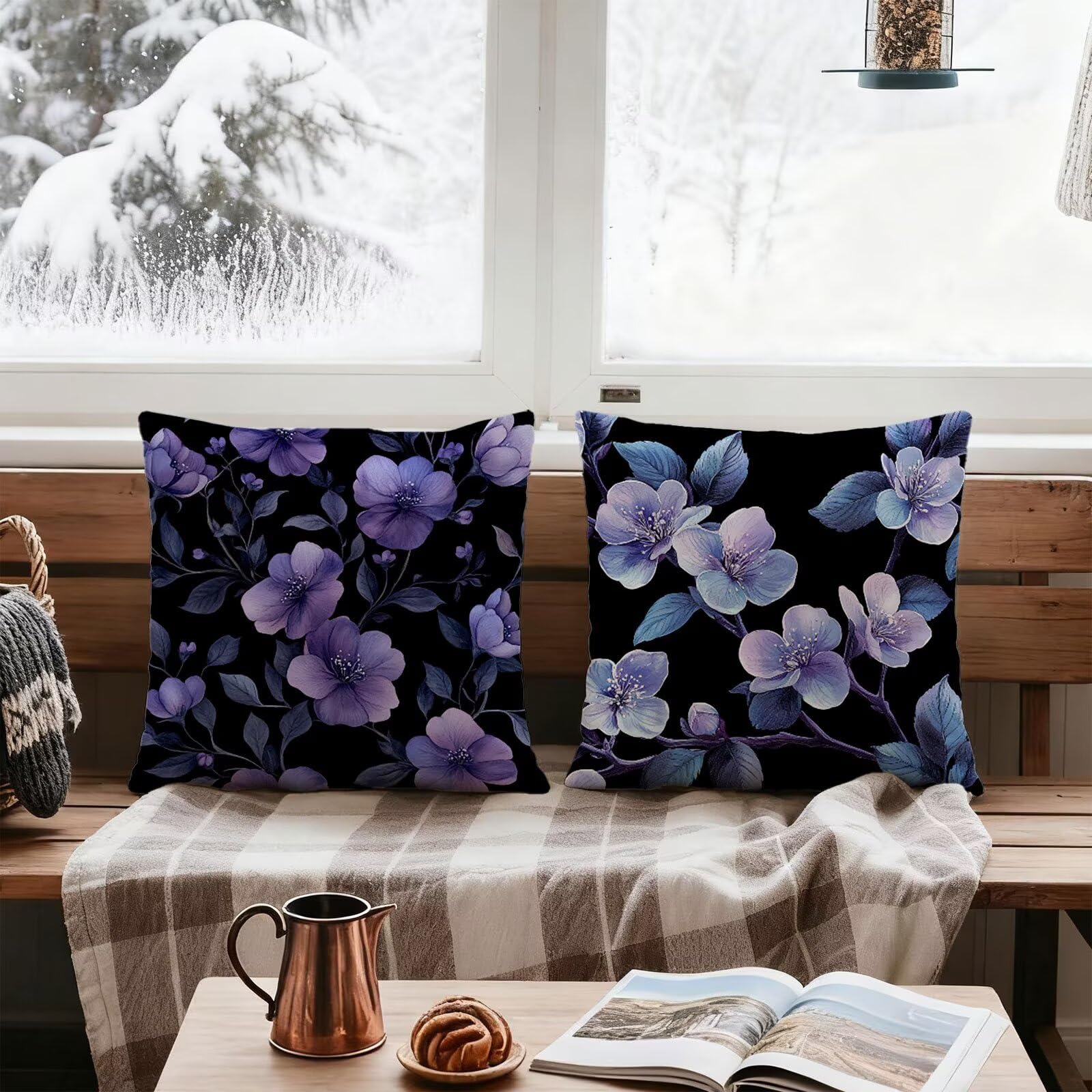 Violet Housse Coussin 60x60 Fleur Taie Oreiller 60x60 Lot de 4 Super Doux Protege Oreiller 60 x 60 Decoration Automne Taie D'oreiller Carrées Coussin Canape, pour Maison Chambre Canapé Chaise E - 377