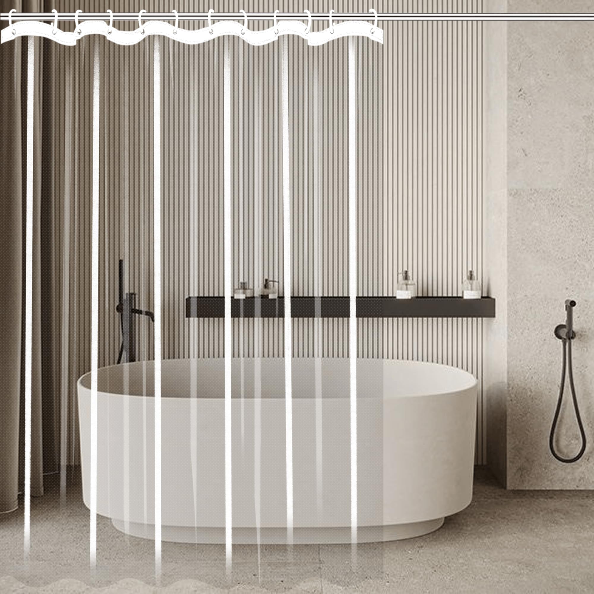 Rideau douche 260 x 75 cm imperméable et transparent pour salle de bain