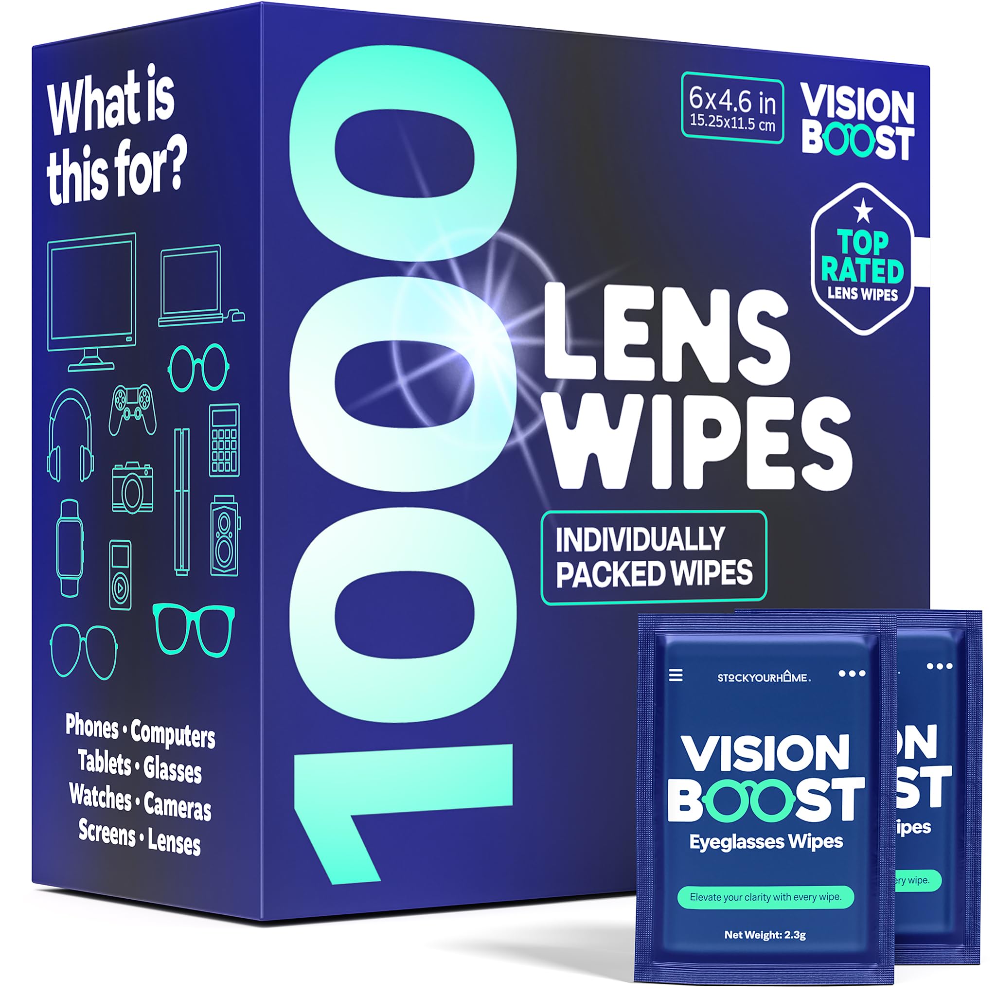 Stock Your Home Lens Wipes for Eyeglasses, 1000 Count – Pre-Moistened Individually Wrapped Glasses Cleaning Wipes, Streak-Free Multi-Surface Lens Cleaner