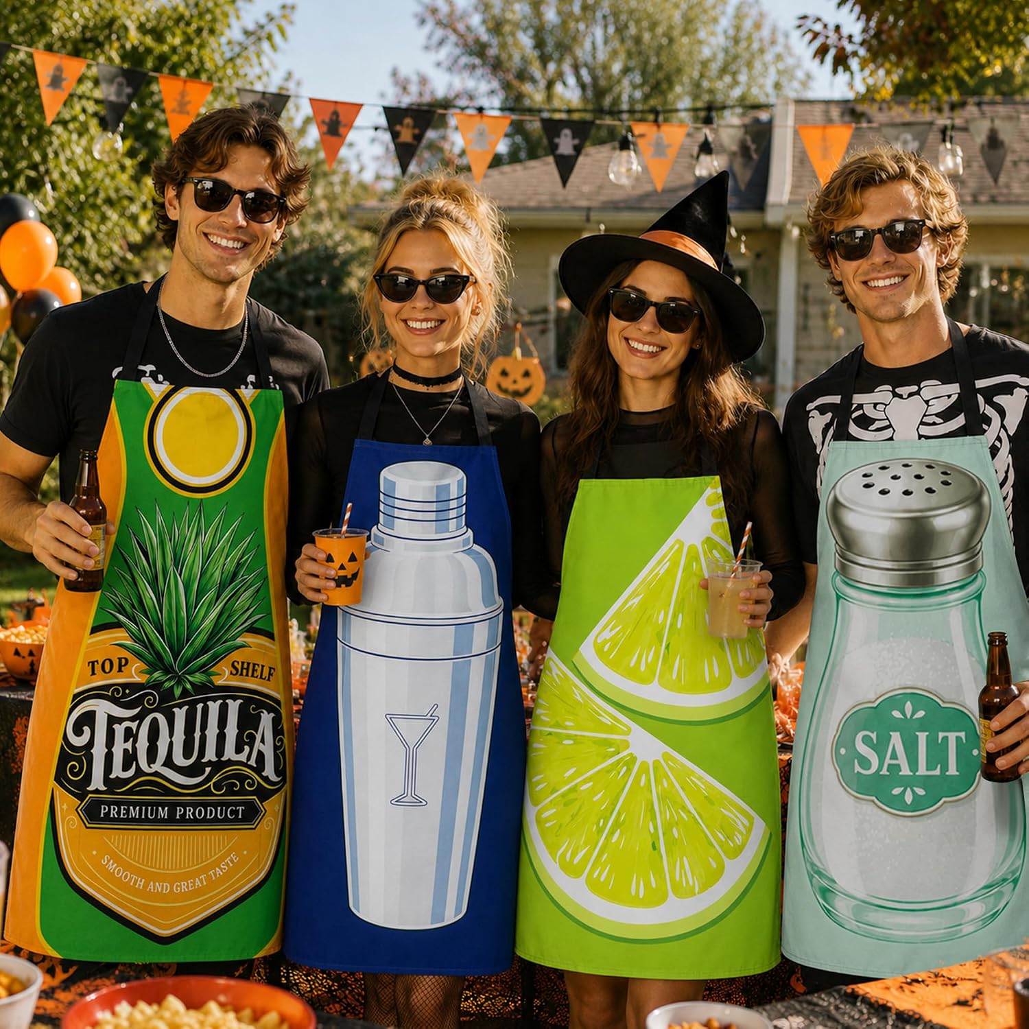 4 Pcs Tequila Lime Salt Shaker Aprons, Adult Halloween Group Costumes Apron