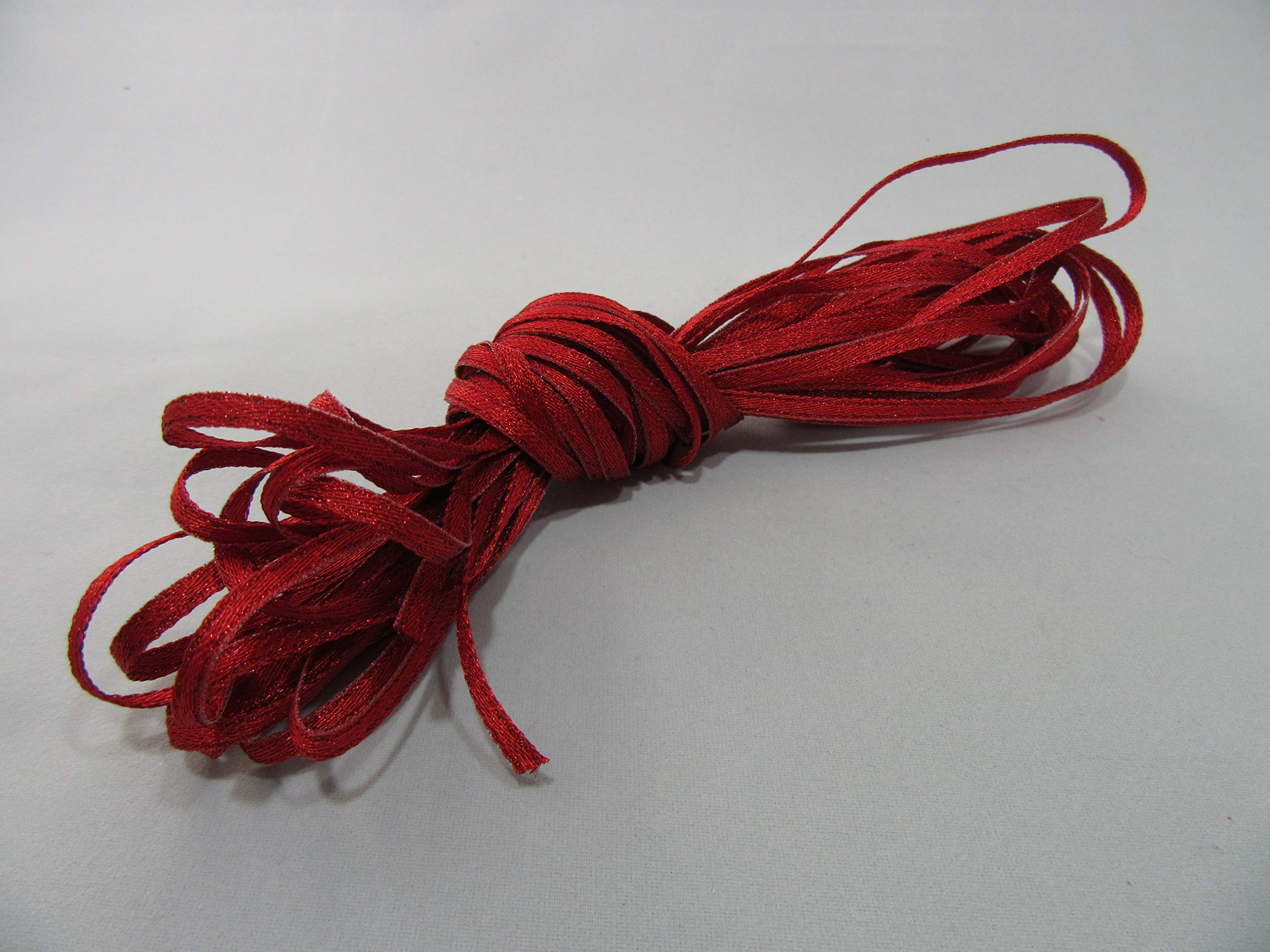 10 metres of 3mm Glitter Satin Ribbon Red Double Sided