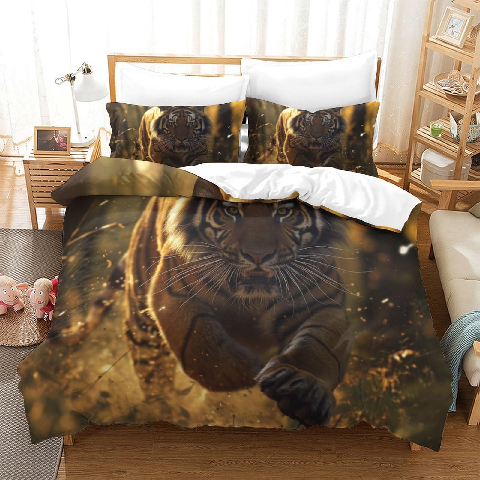 Housses de couettes tigre microfibre douce respirante 260x220