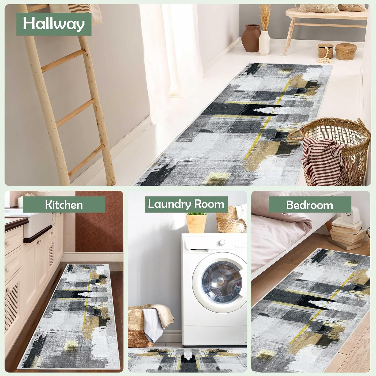 AYOHA Washable Runner Rugs for Hallway Entryway, 2' x 6' Non Slip Carpet Runner with Rubber Backing, Area Rug for Kitchen Bathroom Bedroom Laundry Room Aisles Balcony, Available for Custom Sizes