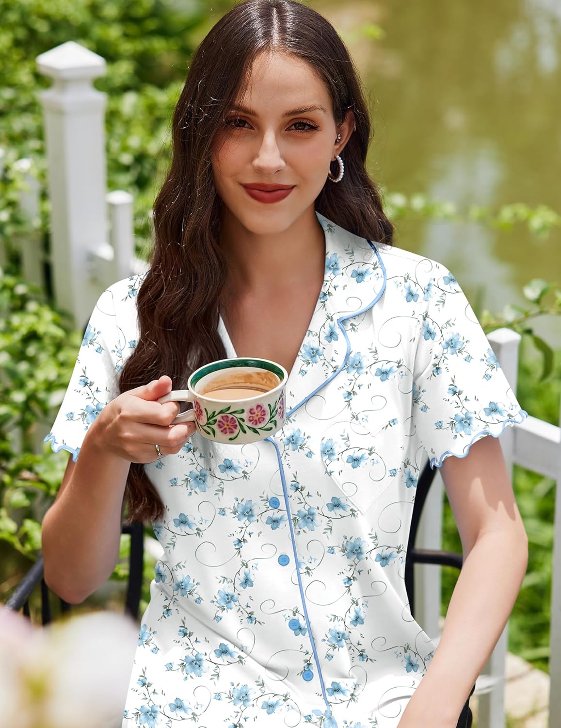 Ekouaer Cotton Nightgowns for Women Button Down Sleep Shirts Short Sleeve Night Gown Boyfriend Sleepwear Soft Night Shirts - Image 2