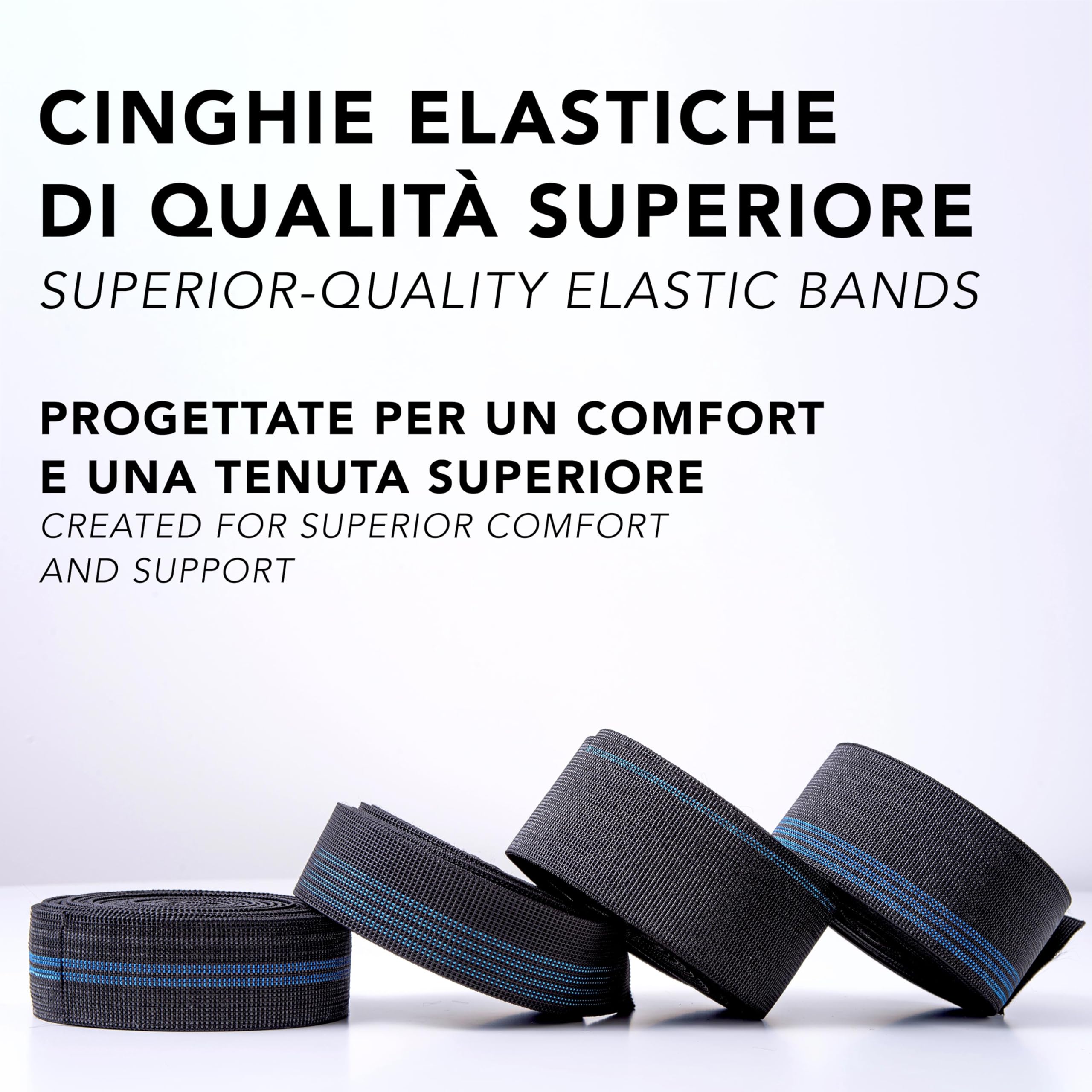 IPEA Cinghia Elastica per Divano, Sedie, Poltrone – [ 10 Metri di Lunghezza ] – Made in Italy - Larga 70 mm - Corda Fascia Tirante a 3 Righe per Tappezzeria, Sedute, Schienali – Elasticità 90%