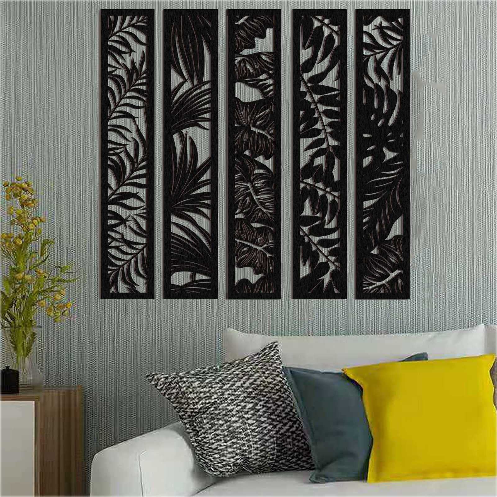 Exquisita escultura de pared, decoración de arte, paquete de 4, cartel de hoja de decoración de pared de arte bohemio, escultura rústica para colgar en la pared, para sala de estar, dormitorio al aire