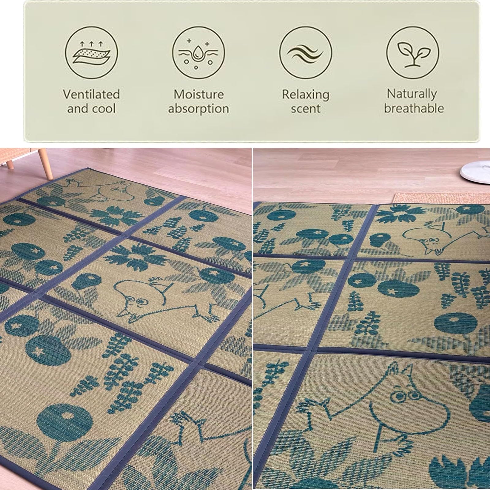 Tatami Japonés Igusa Colchón Salón Suelo Alfombra Gateo Tapete de Juegos(Blue,195x195cm)