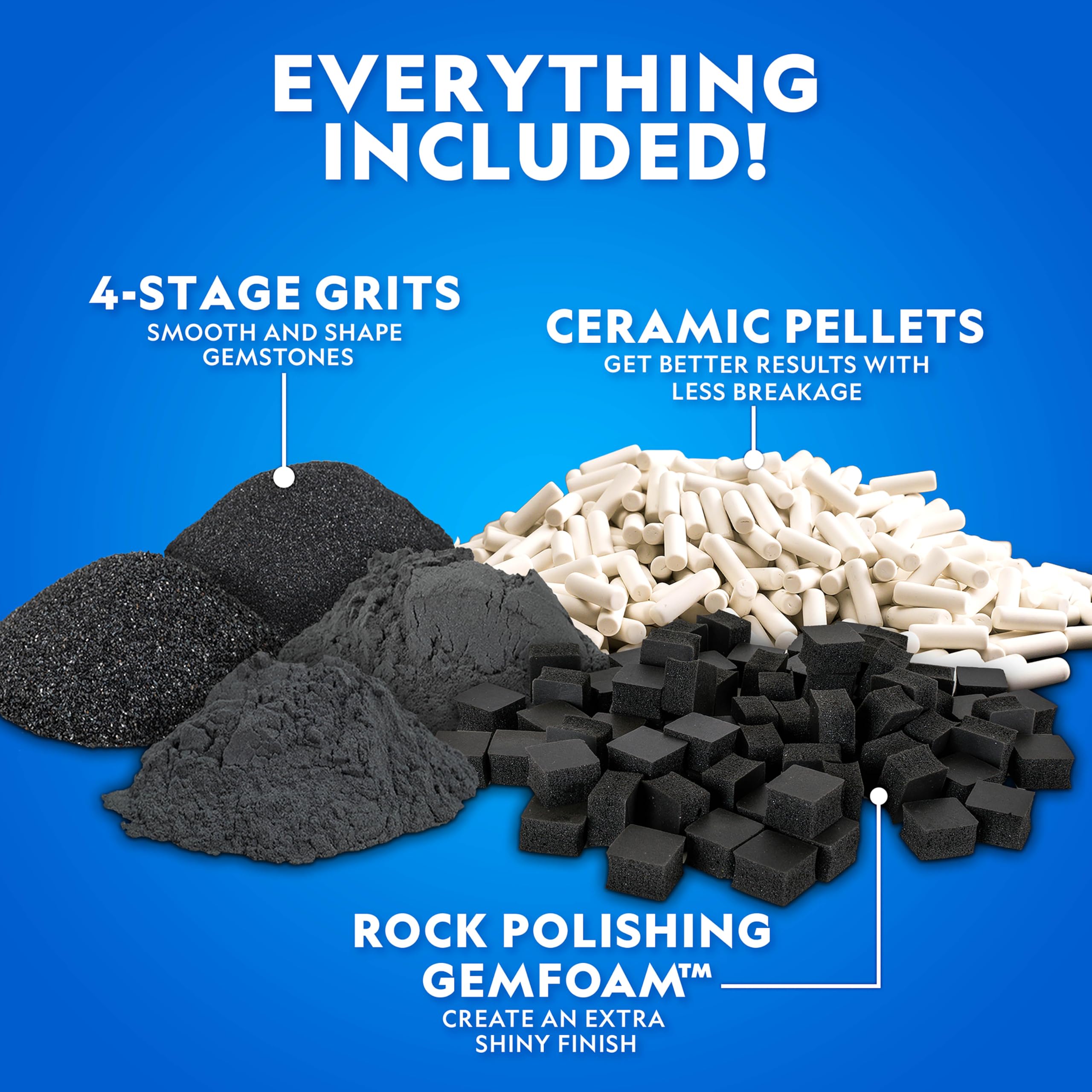 NATIONAL GEOGRAPHIC Rock Tumbler Media ââ‚¬â€œ Rock Polisher Tumbler Kit, 4 Stage Rock Tumbler Grit and Polish, Ceramic Pellets, GemFoam Polishing Foam, 3 lbs Madagascar Rocks, Great for All Rock Tumblers