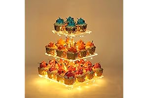 Premium Acrylic 3 Tier Square Cupcake Stand with LED Light