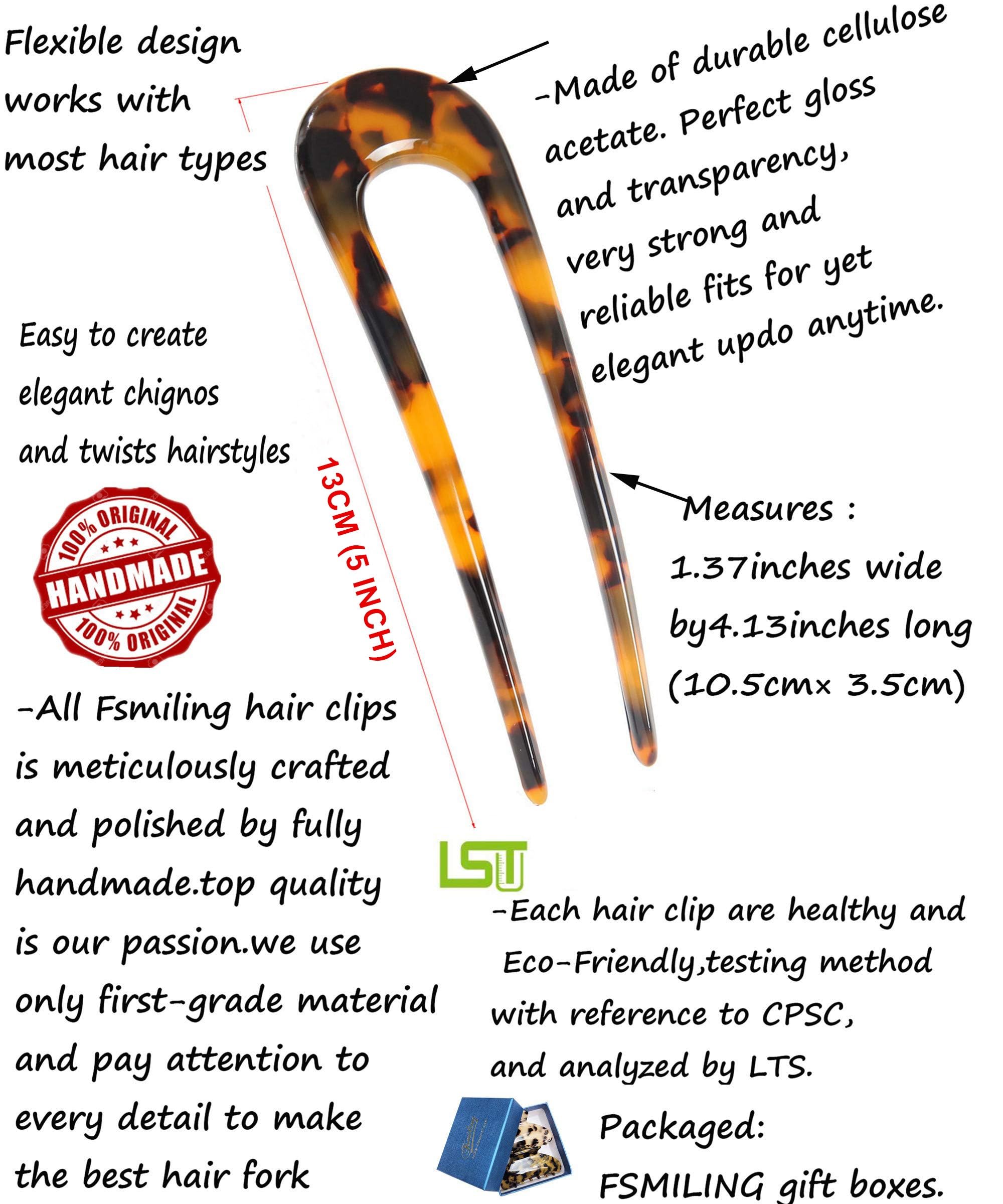 FSMILING 2 Pieces French Twist Hair Pins U Shape Hair Pins for Women Thin Thick Hair, black Tortoise, 1 count (Pack of 2) - Image 4