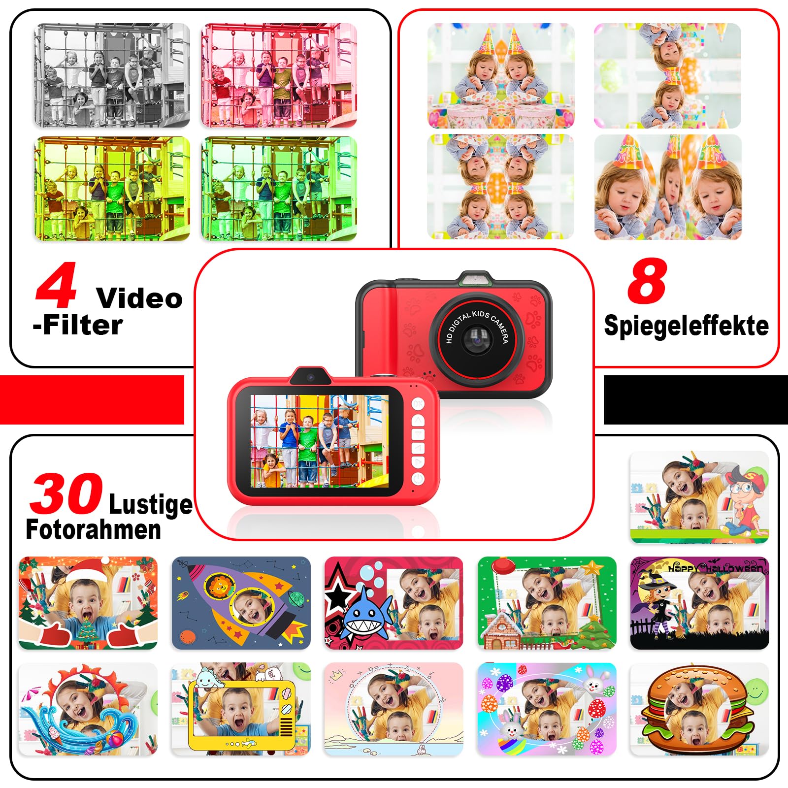 Kinderkamera | 3,5 Zoll großer Bildschirm | 360° drehbares Zoomobjektiv | 1080P HD Kamera für Kinder mit Selfie | LED-Blitz | SD-Karte 32G | Geschenk für Mädchen und Jungen 3 4 5 6 7 8 9 10 11 12