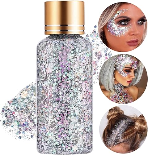 Miniatura 3 de GL-Turelifes Gel corporal con purpurina gruesa de sirena, gel corporal con purpurina camaleón, cosmético para festivales, rostro, cuerpo, cabello,