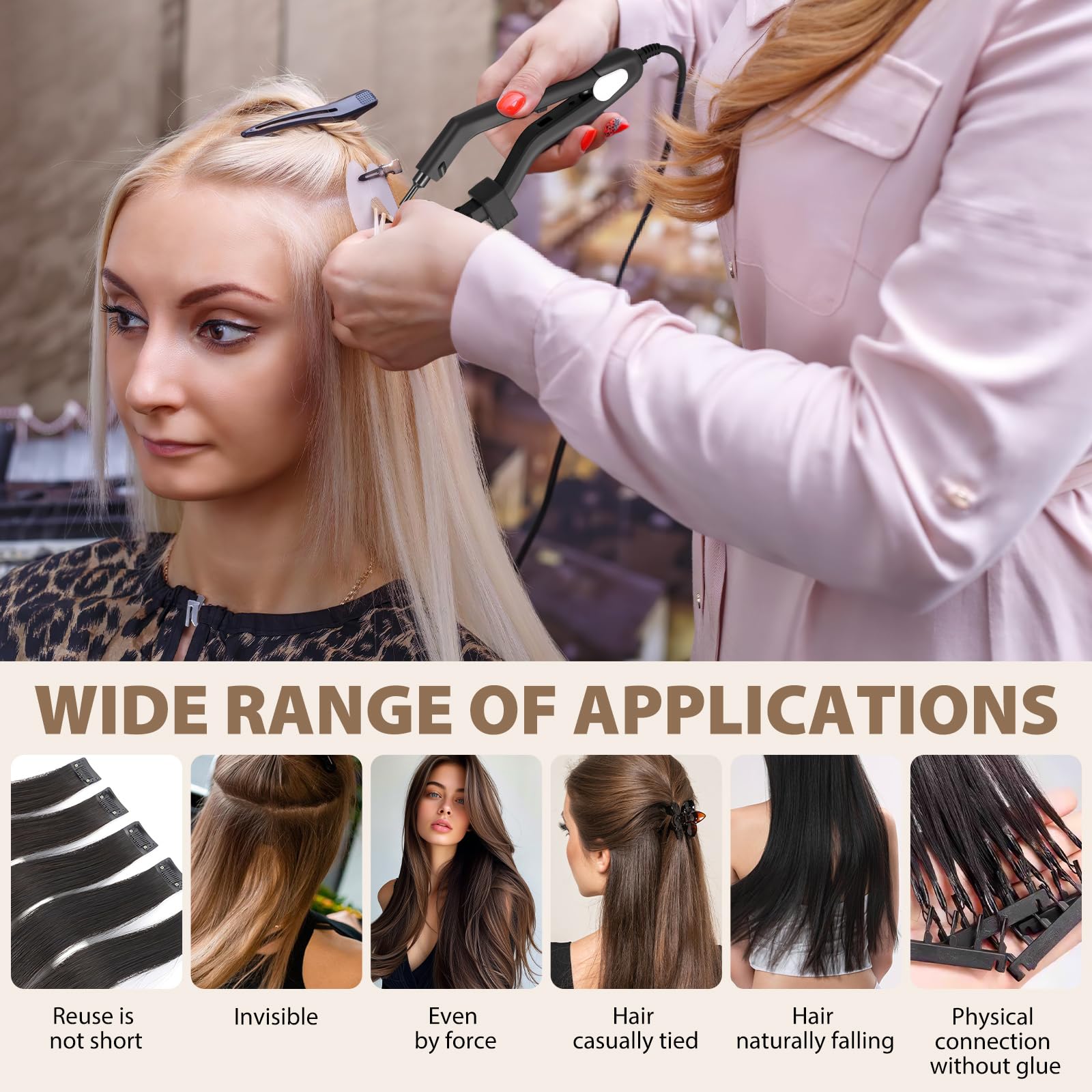 Fer à Extensions de Cheveux à Chaleur de Fusion Professionnel Connecteur de Fer Ajustement de Température de 210°F à 390°F Outil de Pince d'Extension pour le Collage de Cheveux MINENICE