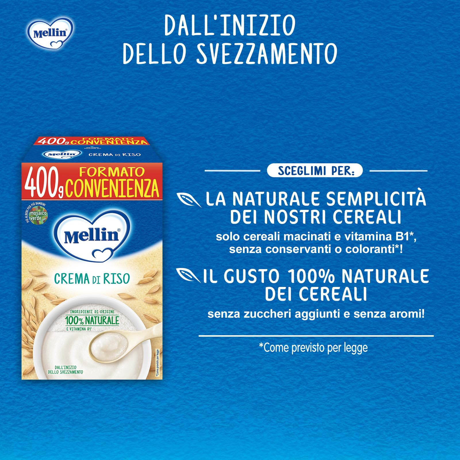 Mellin - Crema di Riso - Alimento con Vitamina B1, per Bambini dal 4° Mese Compiuto - 6 Confezioni da 400gr (Totale 2400gr)