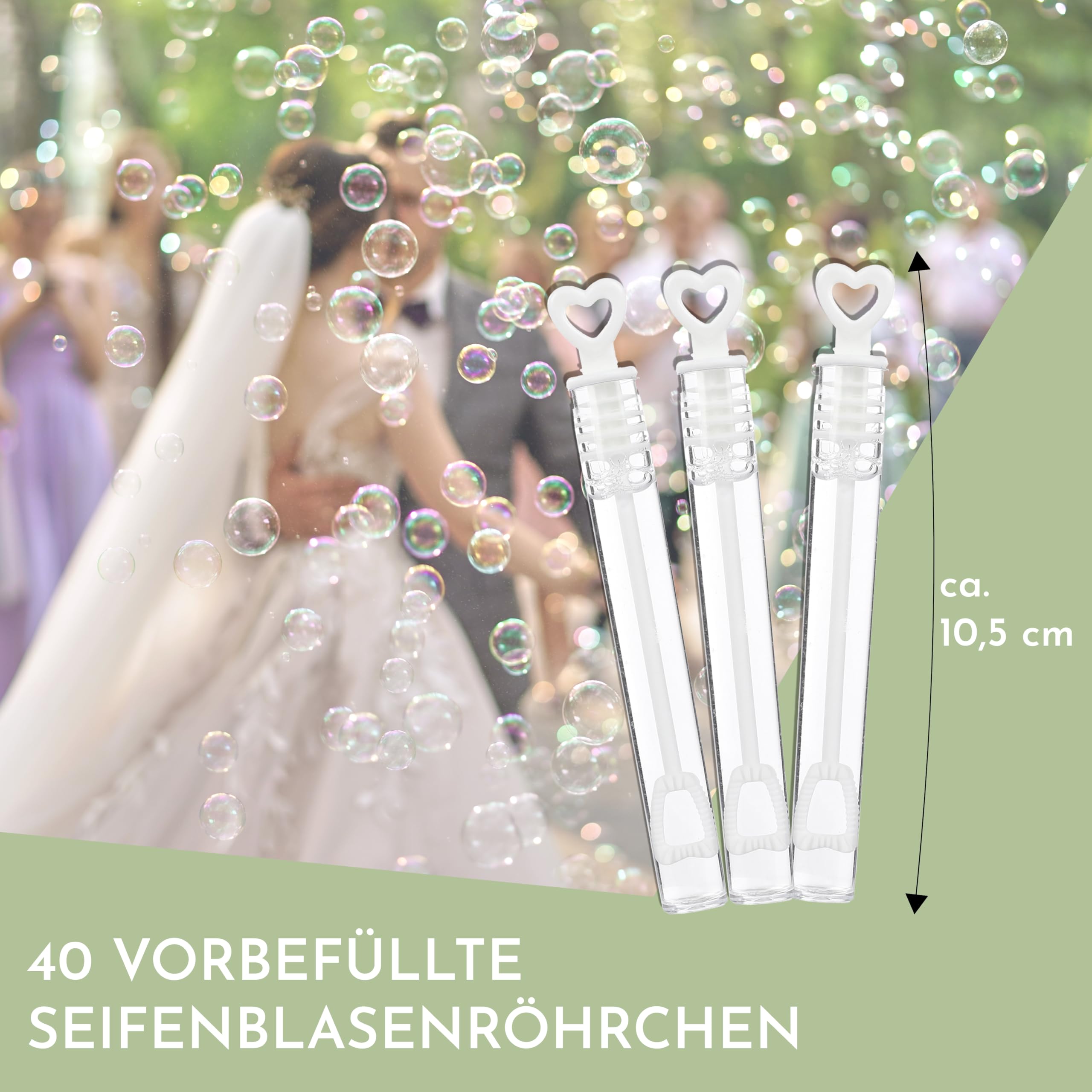 Nordstern® Zestaw do baniek mydlanych ślubnych w kolorze białym z uchwytem w kształcie serca – 40 sztuk
