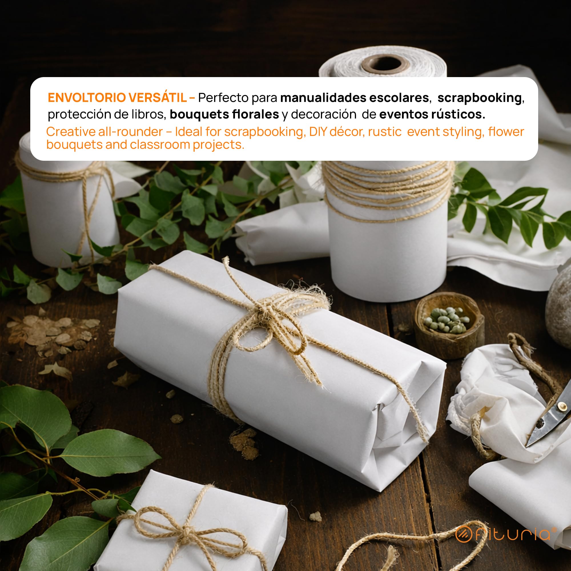 OFITURIA Papel Kraft Bianco - Rollo 1x3m - 6 Rotoli - Carta da pacchi e carta da regalo, carta da imballaggio per spedizioni e fai-da-te, resistente e facile da tagliare