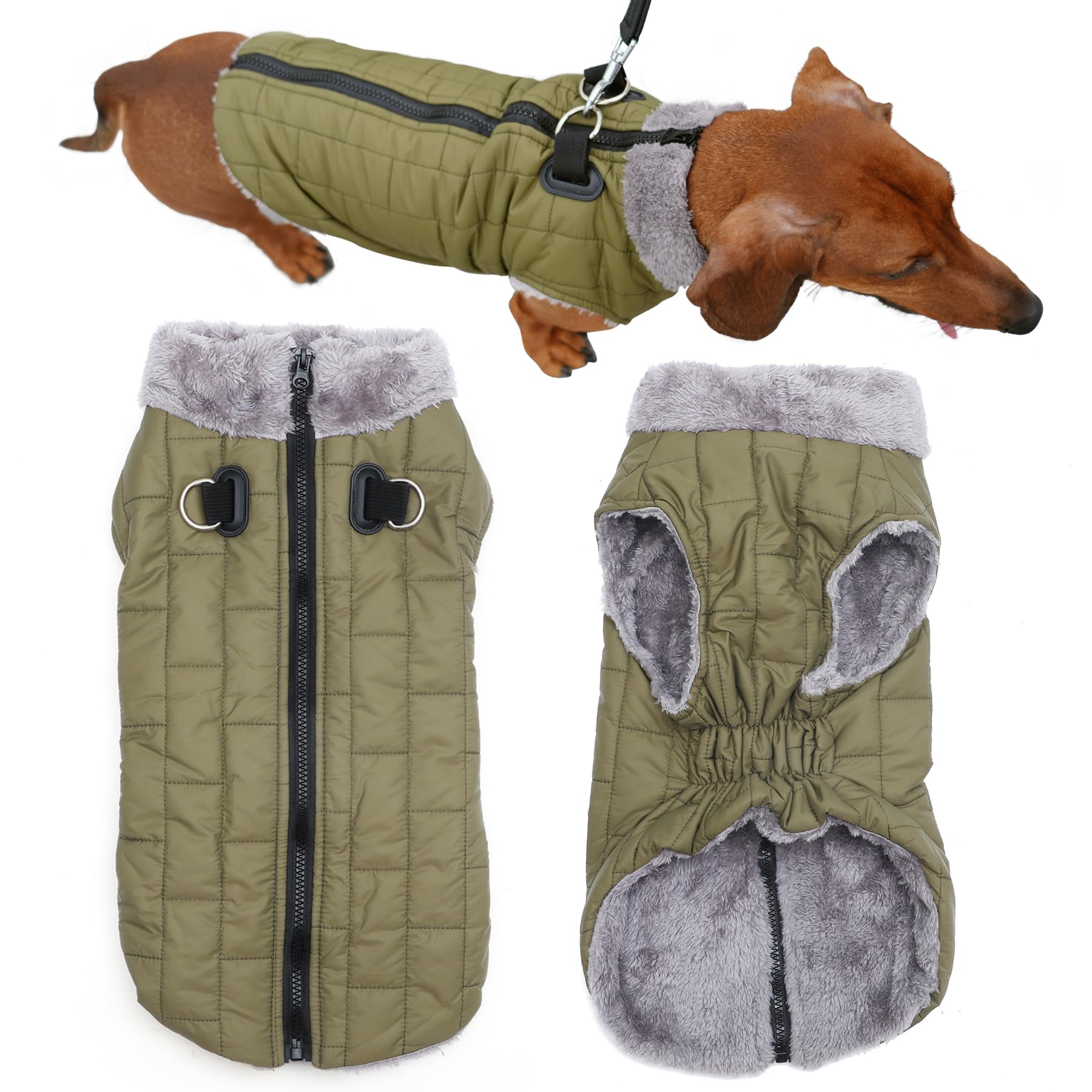 JoyDaog Buitl Warm Fleece Dog Coat with Durable Harness in D-Ring Waterproof Jacket for Small Puppies Vest for Cold Winter Green, S