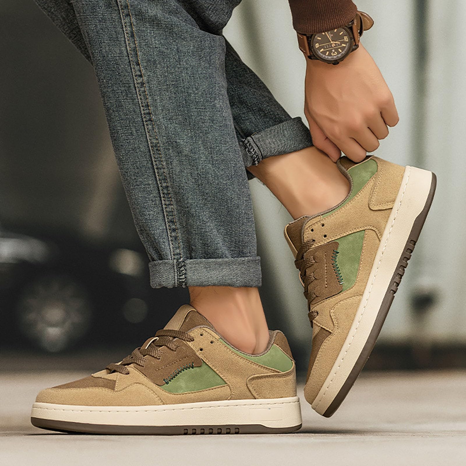 Sneaker Herren Weiß Leder Sportschuhe Rutschfest Outdoorschuhe Dämpfung