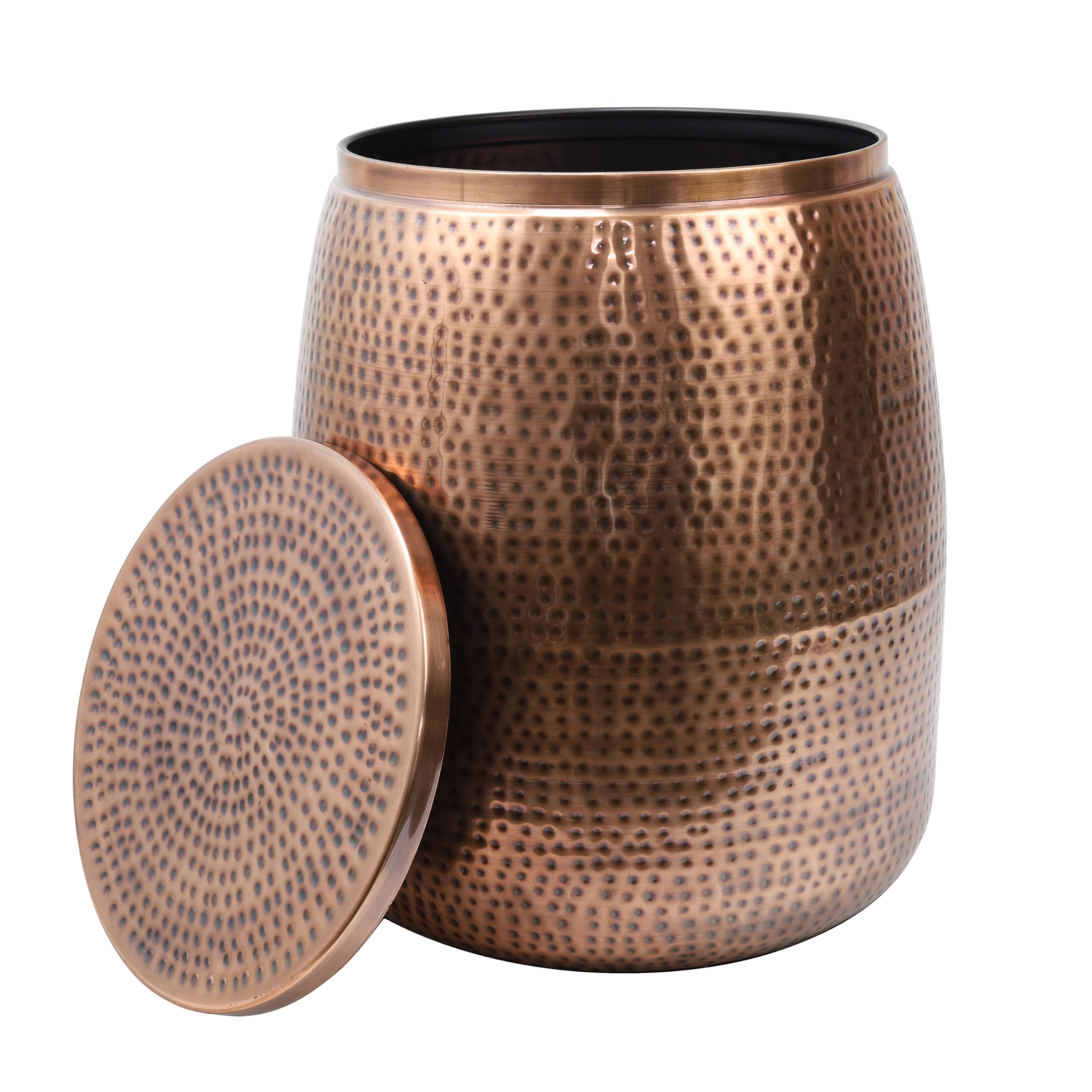 happimess Merida 19" Hammered Metal Drum Storage Side Table, Antique Copper | Modern Rustic Removable Lid, Hidden Internal Compartment, Industrial End Table Accent