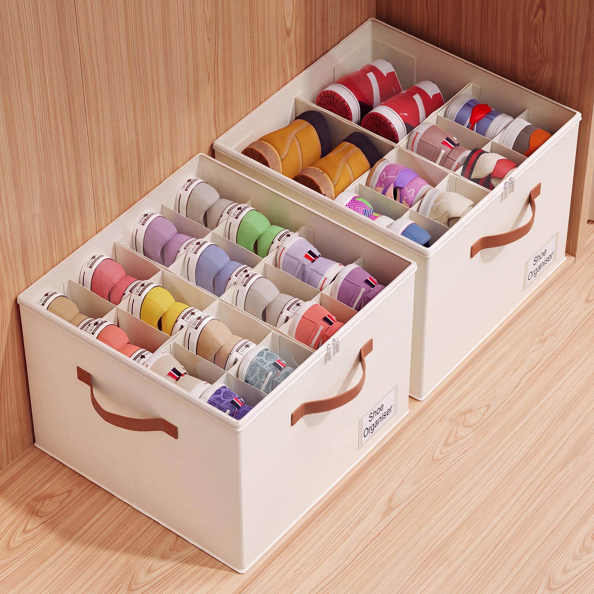 Storivo Shoe Storage Organiser Box 16 Pairs, Clear Lid, Adjustable Dividers