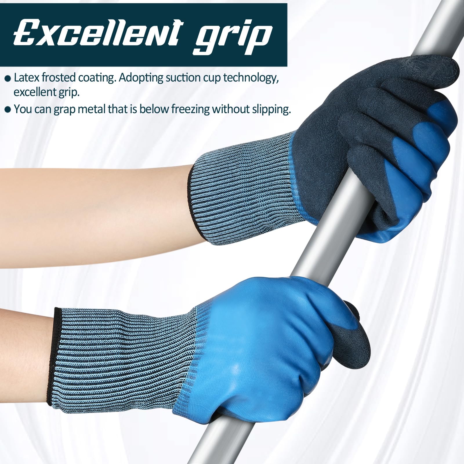 Mimorou 12 Paar Arbeitshandschuhe, wasserdicht, flüssigkeitsdicht, doppelt beschichtet, für Männer und Frauen, Mehrzweck-Handschuhe aus flexiblem Latex, mit Griff, für Gartenarbeit, Autopflege, Angeln