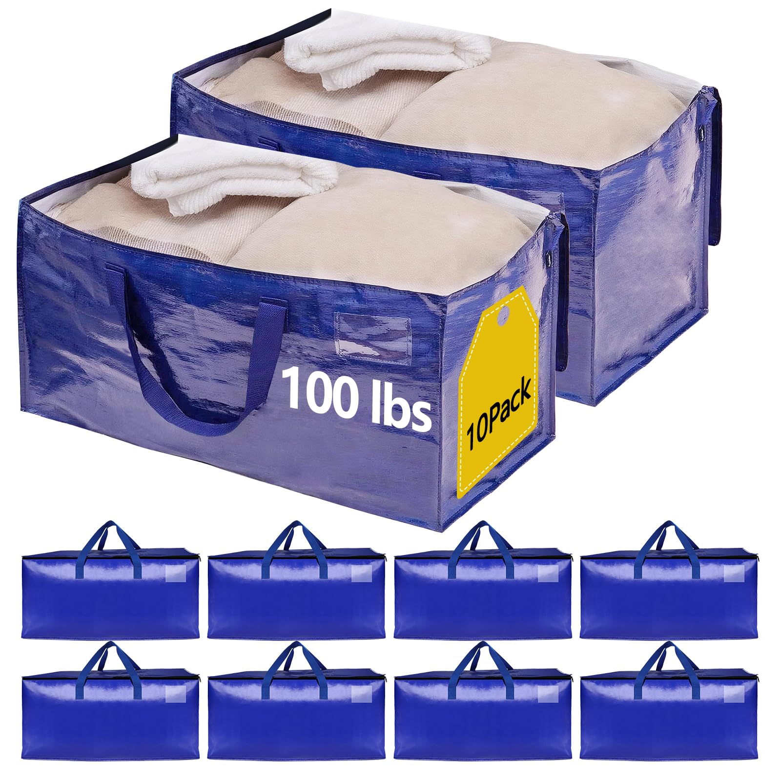 Confezione da 10 sacchetti resistenti con cerniere resistenti e manici rinforzati, borse extra large per imballare e traslocare, alternativa alle scatole per trasloco per risparmiare spazio,