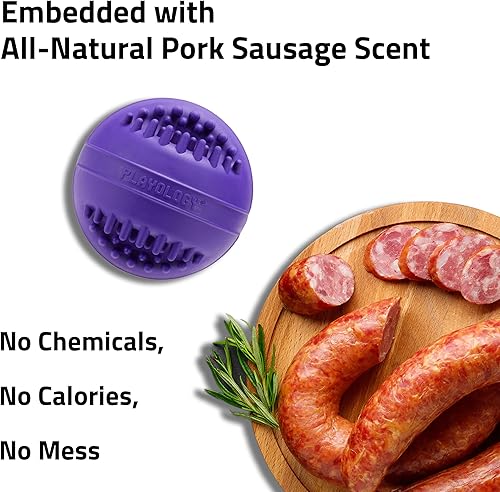 Miniatura 4 de Playology Silver - Juguete dental masticable para perros, diseño para perros mayores de raza mediana (15 a 35 libras)  Aroma de salchicha de cerdo