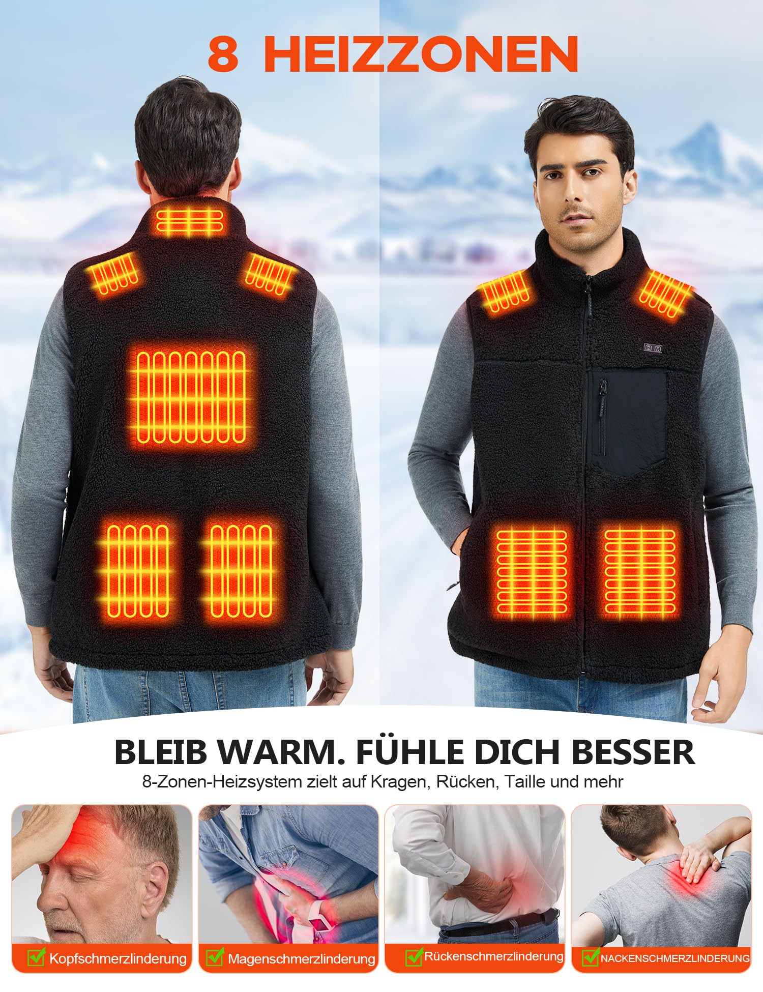 Beheizbare Weste Heizweste Herren mit Powerbank 18400mAh 7.4V, Fleece Beheizte Weste, Elektrische Wärmeweste für Winter