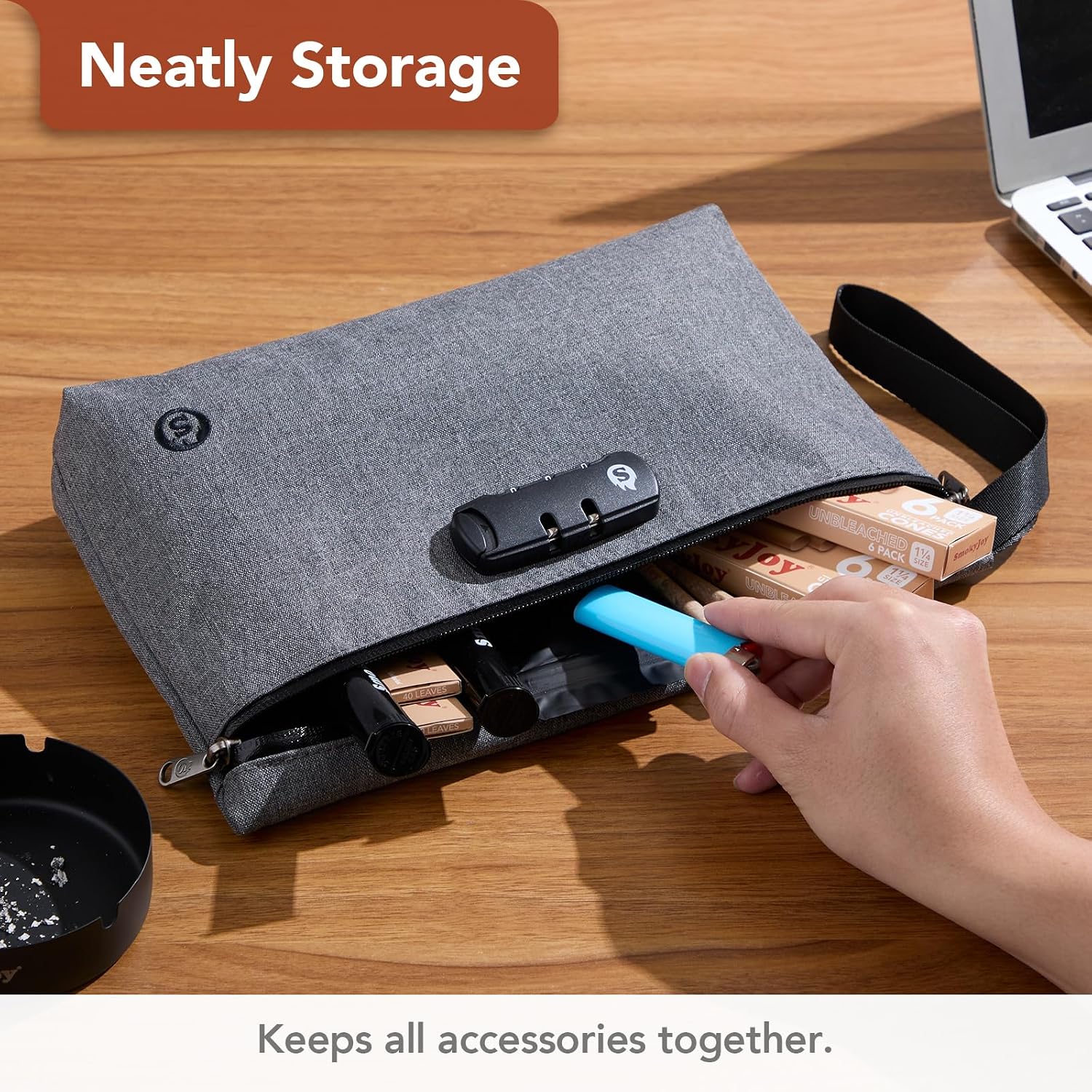 Smell Proof Bag 11.8 x 7.5 Inches with Combination Lock, Odor Proof Container Box Safe Travel Storage Case Odorless Organizer Gift for Friend, Black