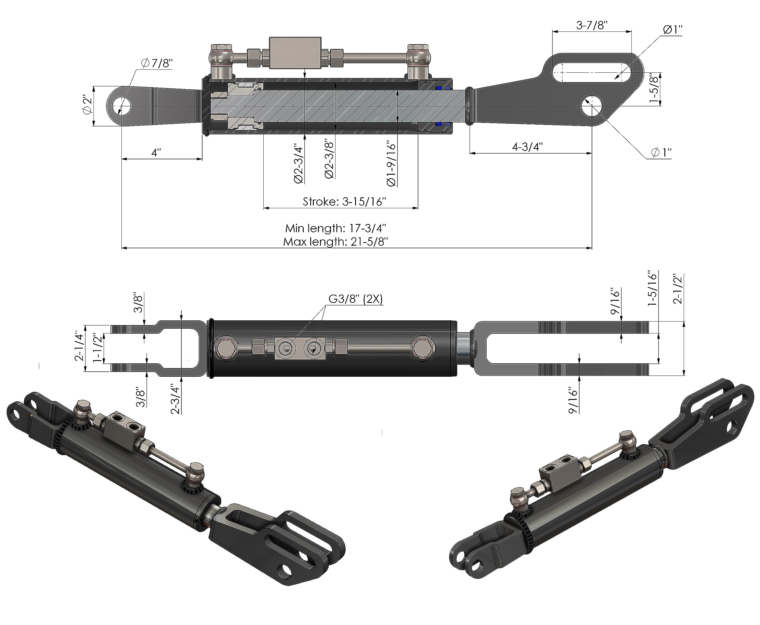 Hydraulischer Hubstrebe mit Gabel für Mehrere Traktoren mit Hydraulikschläuchen (Min-Max : 450-550 mm)