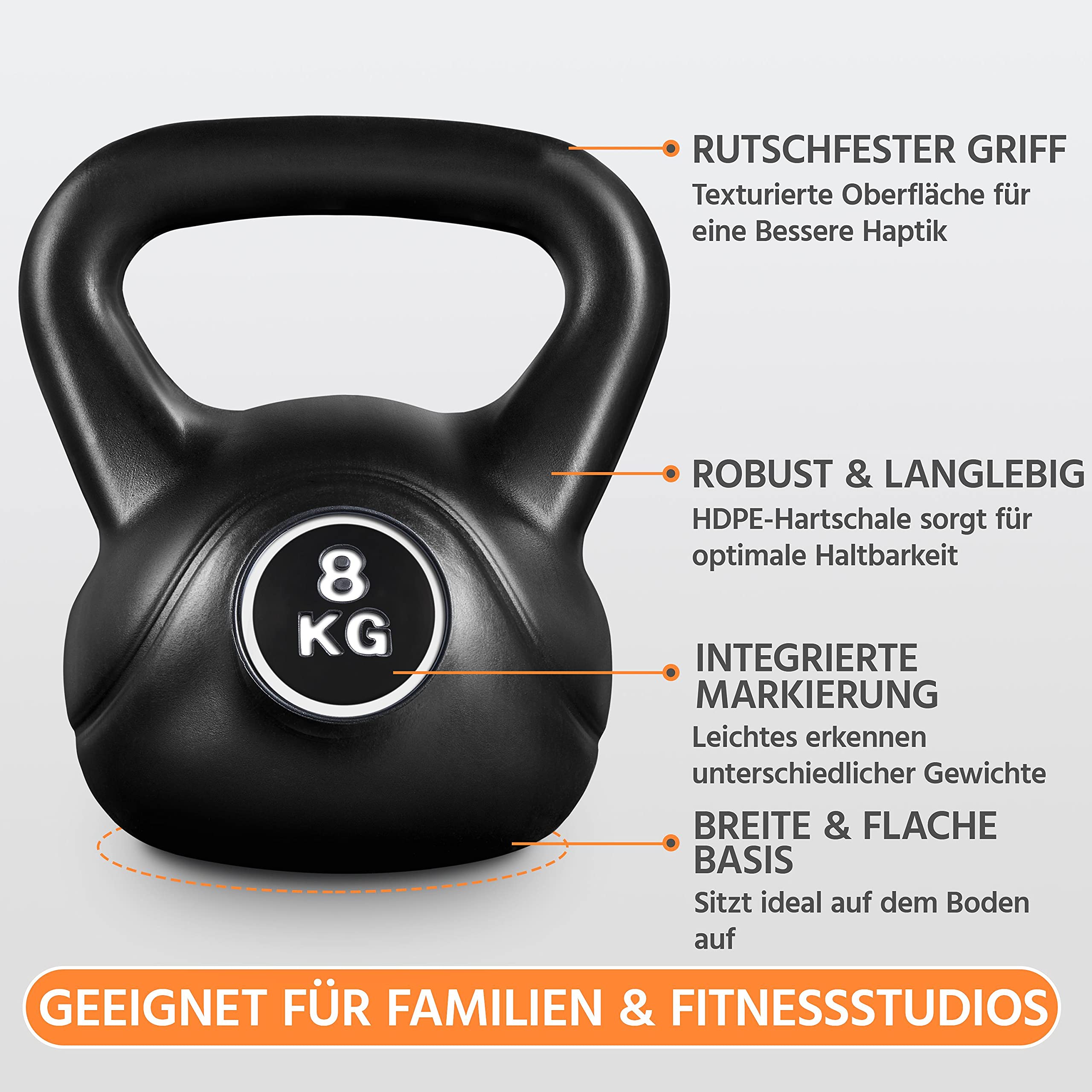 Yaheetech 2 Stück Kettlebell 8 kg/12 kg Kugelhantel mit bodenschonender Kunststoffummantelung Schunwunghantel Kugelgeiwcht für Krafttraining