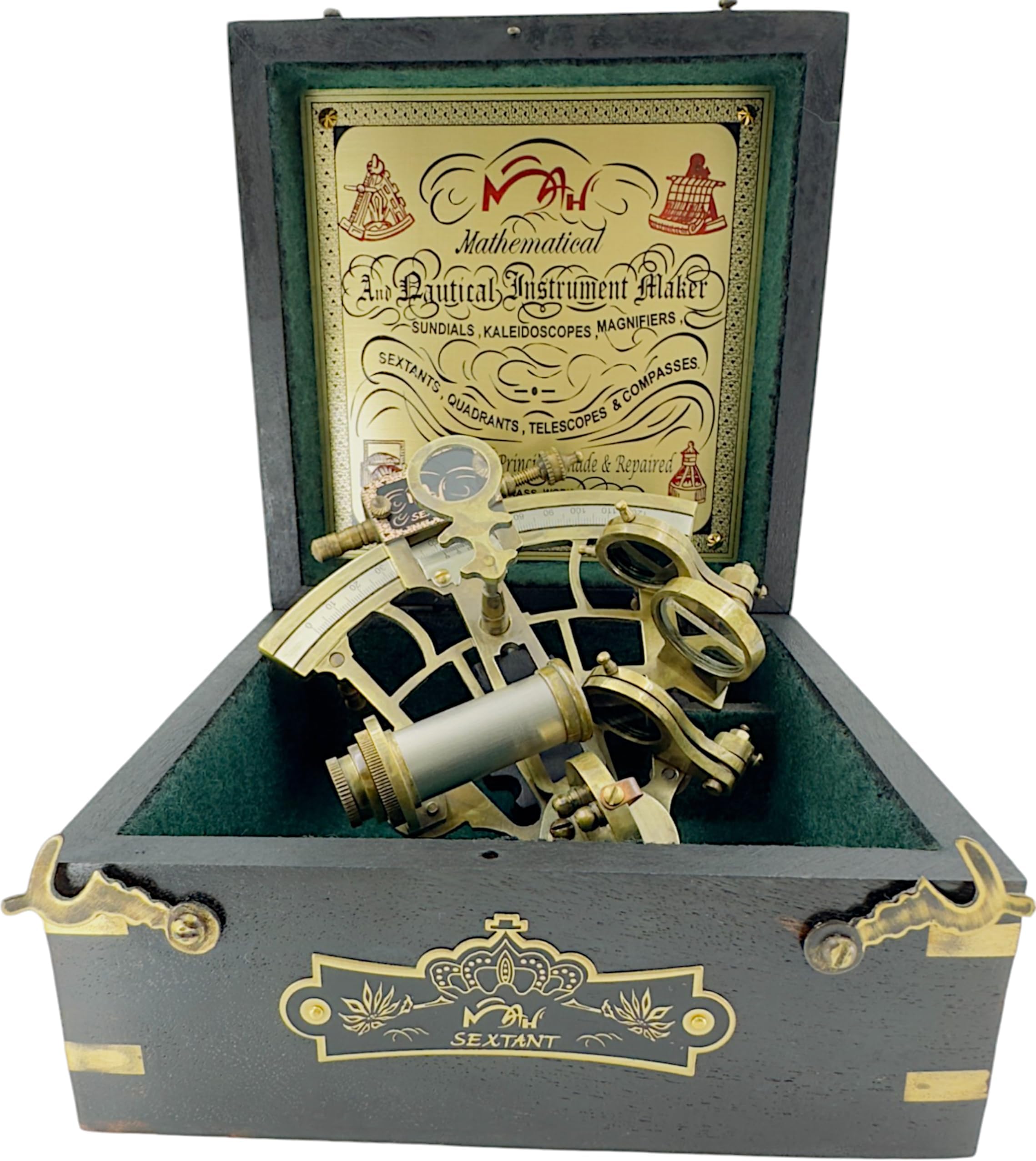 MARINE ART HANDICRAFTS Brass Sextant for Birthday, Wedding, Baptism, Mother's Day, Father's Day, Partner, Best Man, Anniversary, Farewell, Graduation, Christmas, Home Décor Navigation Instruments Vintage Style Sextant Ship History Hardwood Gift Box.