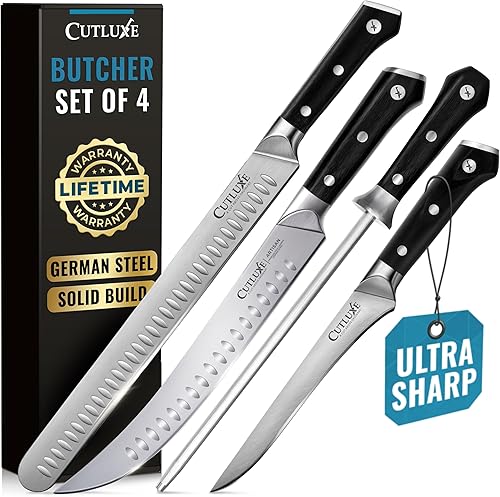 Cutluxe Juego de cuchillos de carnicero - Pechuga de barbacoa, cuchillos para romper y deshuesar, varilla de afilar - Juego de cuchillos para cortar