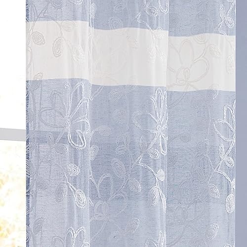 Miniatura 3 de Dainty Home Caroline - Par de paneles de ventana con bordado floral de chenilla de 76 x 84 pulgadas, color azul
