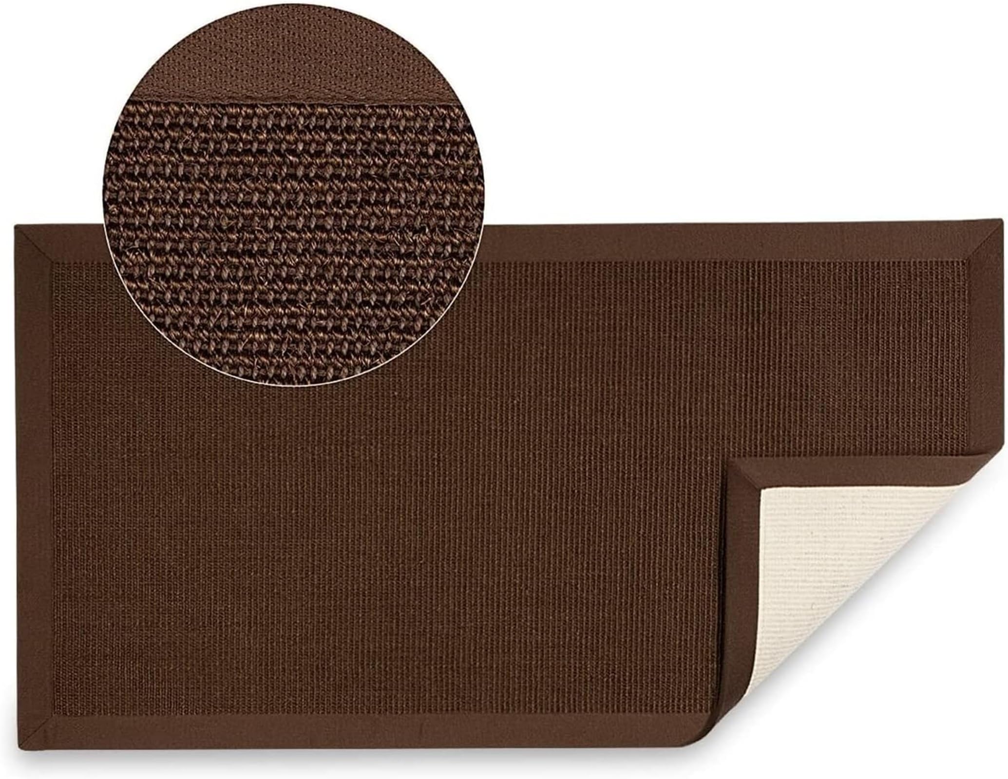 KARAT Tapis en Sisal 100% Naturel avec Bordure en Coton de couleur assortie pour Salon Couloir Chambre,Antidérapant Antistatique,Dos en Latex Bonne adhérence au Sol (Amazonas Marron foncé, 160x230 cm)