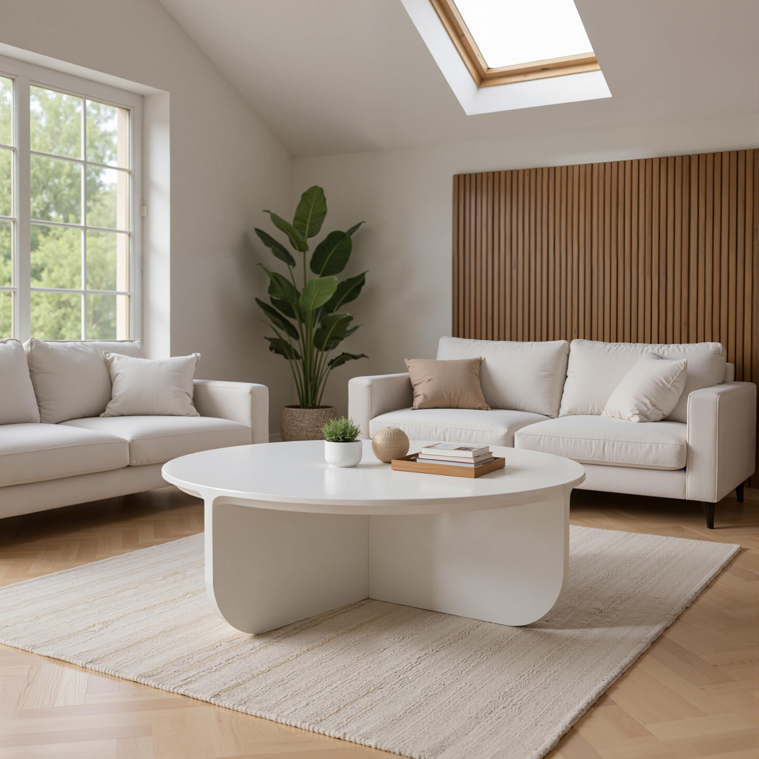 Acanva Modern Round Coffee Table High Glossy Center Tables for Living Room Home Office Reception Off White
