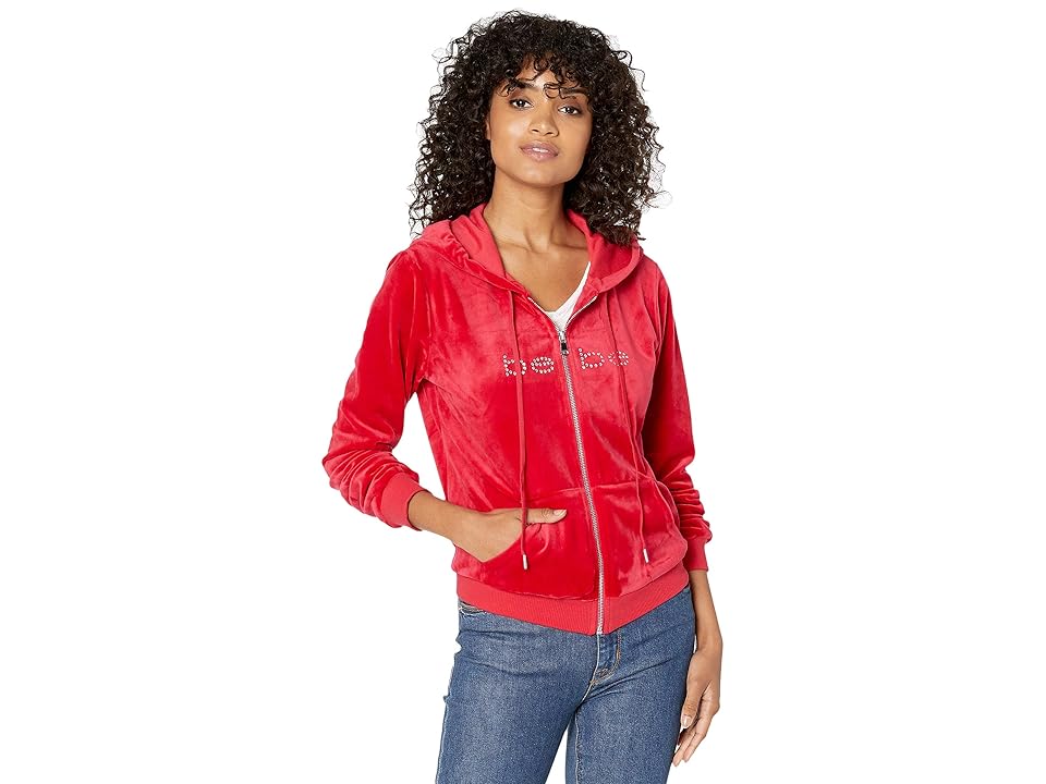 

Bebe Delilah Velour Zip Hoodie (Barbados Cherry) Women's Clothing, Red